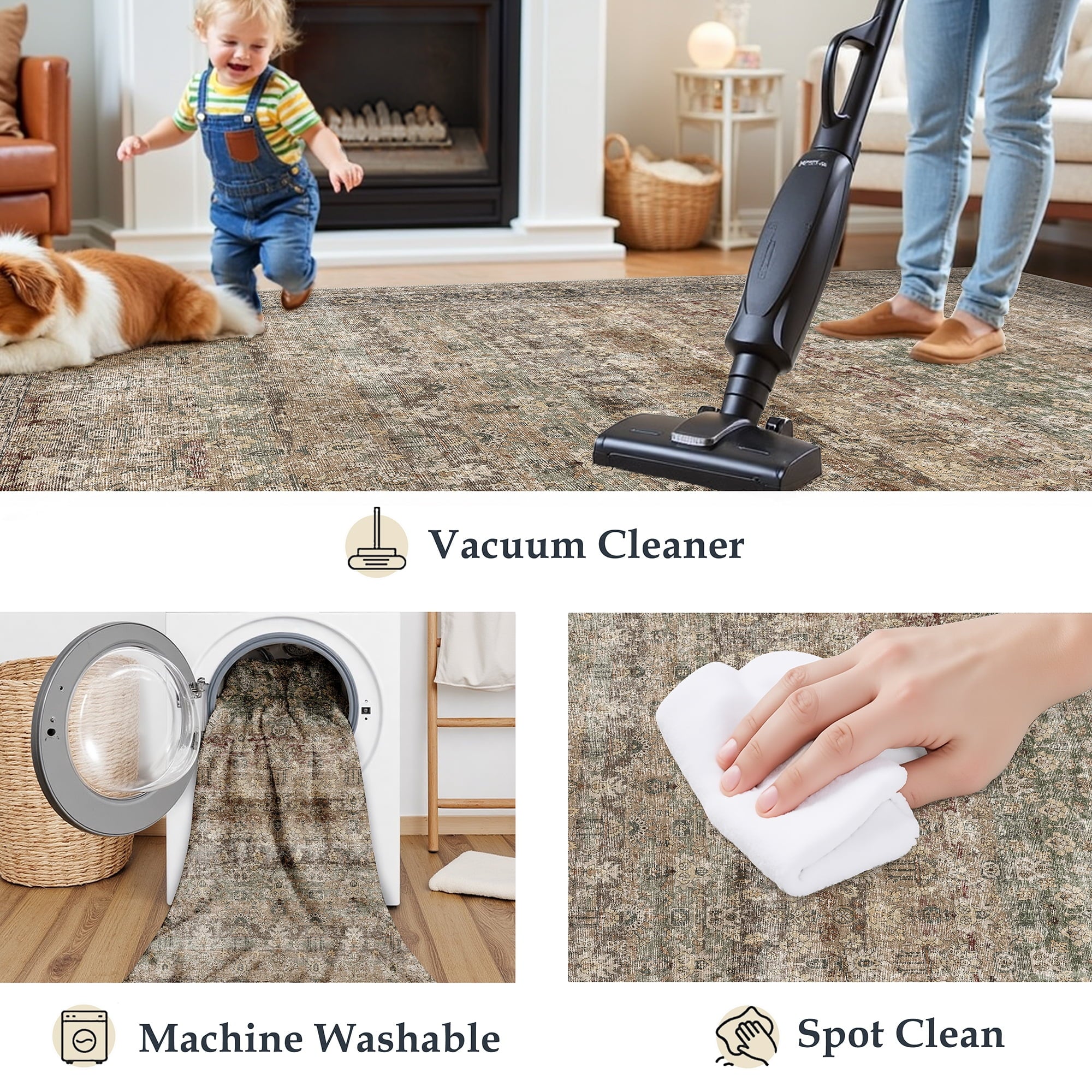 BERTHMEER Vintage Large Area Rugs 8’x10' Clearance for Living Room Bedroom Office Dining Room Farmhouse Brown Oriental Rugs Non Slip Traditional Distressed Rugs