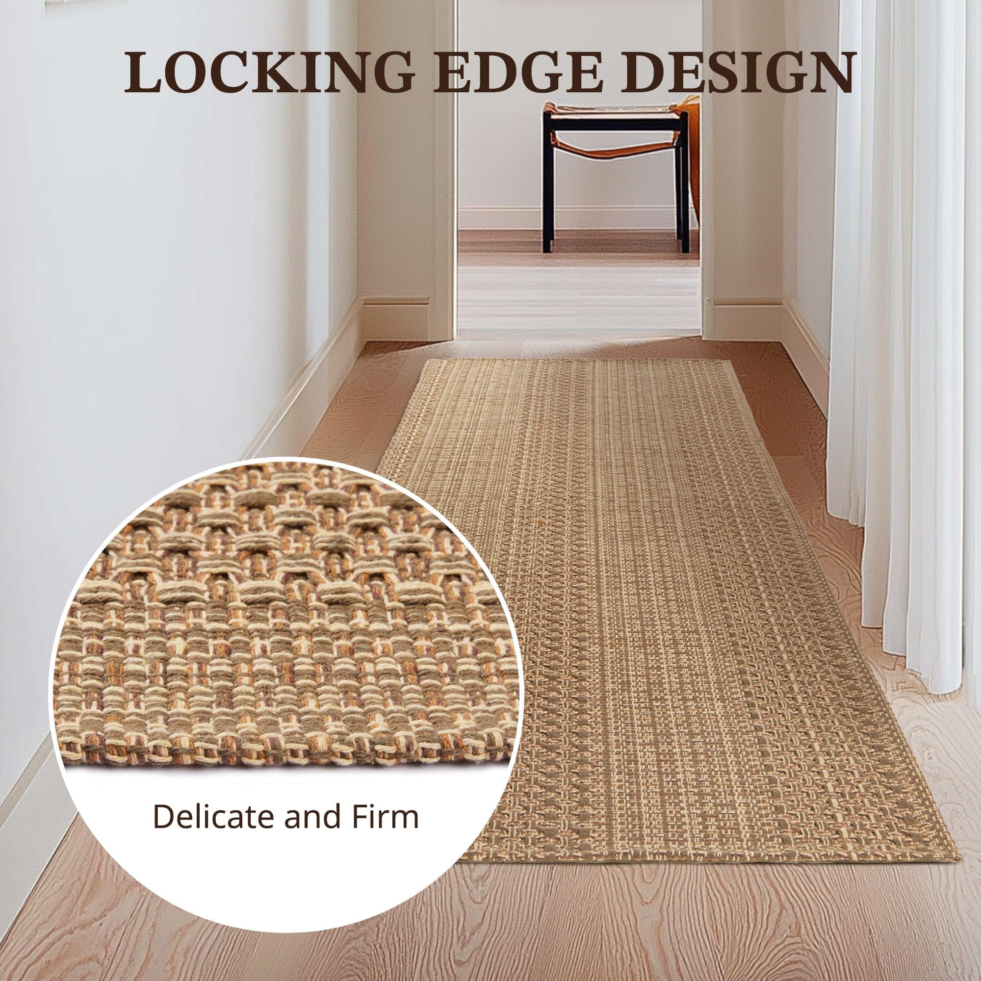 2'x6' Boho Runner Rug Kitchen Mat Non-Slip - Machine Washable Hallway & Entryway Carpet, Hand-Woven Cotton Farmhouse Design for Kitchen, High Traffic Areas, Light Taupe Brown