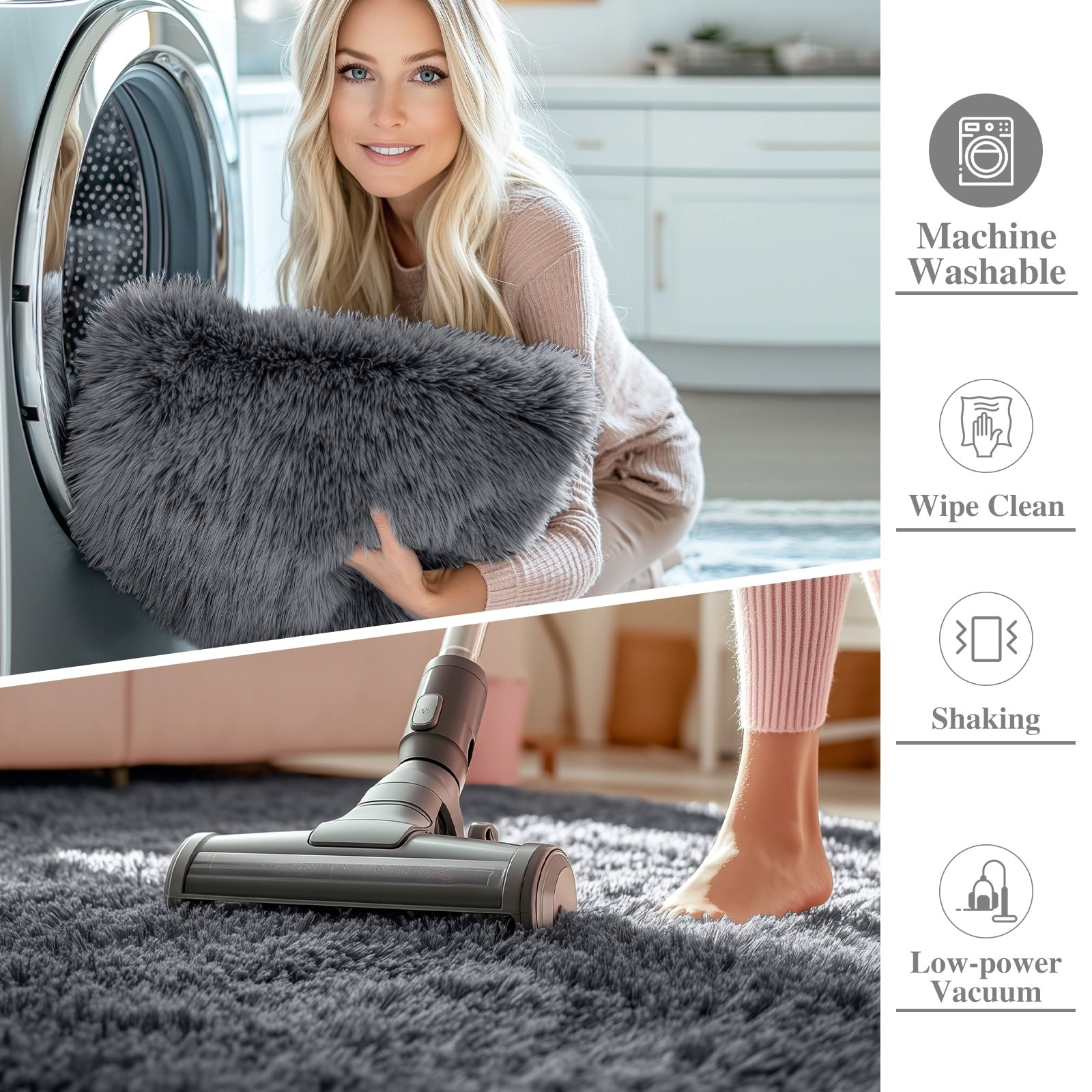 Buganda Area Rugs for Living Room 5'X8', Soft and Fluffy Shaggy Carpet for Pets, Machine Washable Floor Rugs for Bedroom, Grey