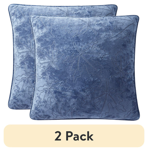 (2 pack) Way to Celebrate 18" x 18" Blue Embroidered Leaves Decorative Pillow