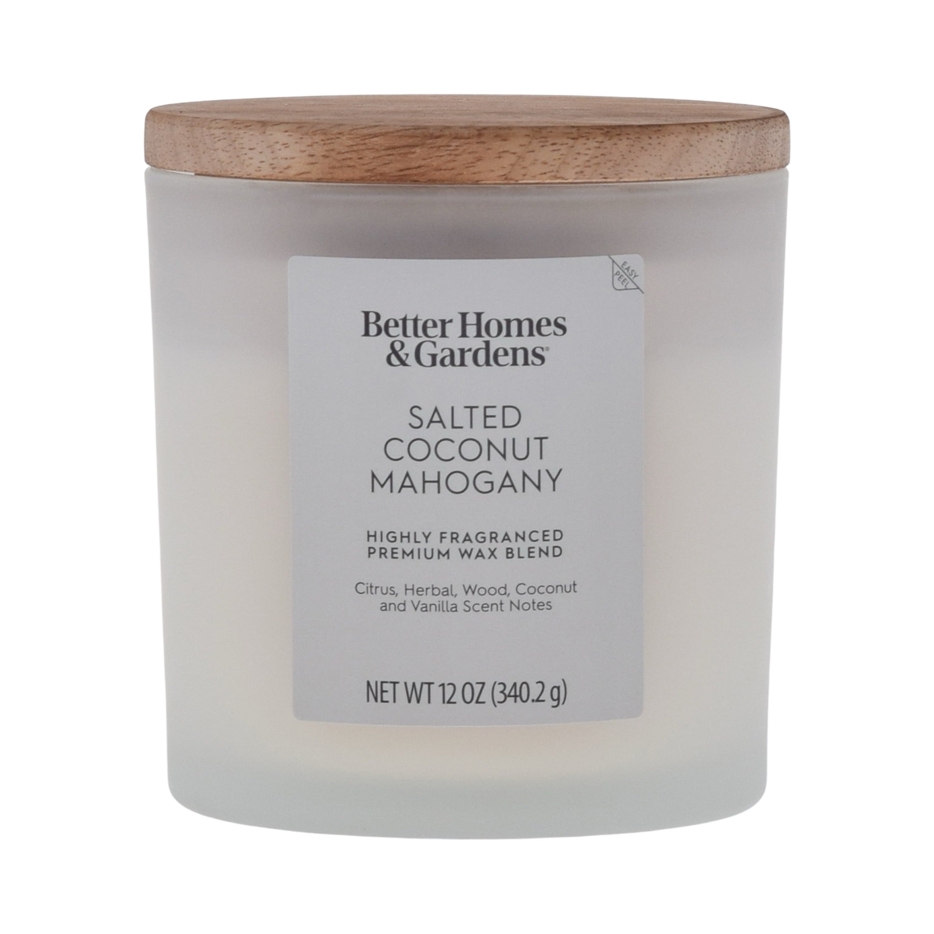Better Homes and Gardens Salted Coconut Mahogany Scented 2-Wick Frosted Jar Candle 12oz.
