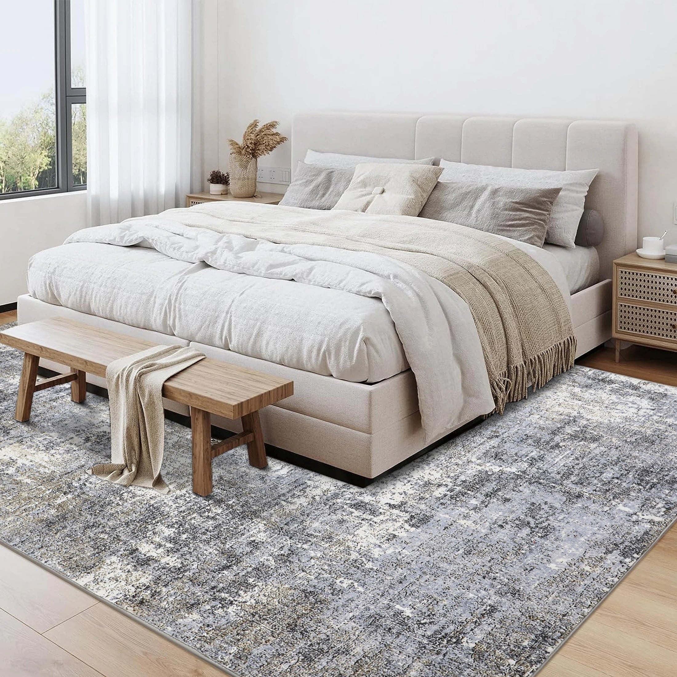 BERTHMEER 8'x10' Large Abstract Area Rugs for Living Room Bedroom Farmhouse Office non-slip Machine Washable, Blue Gray