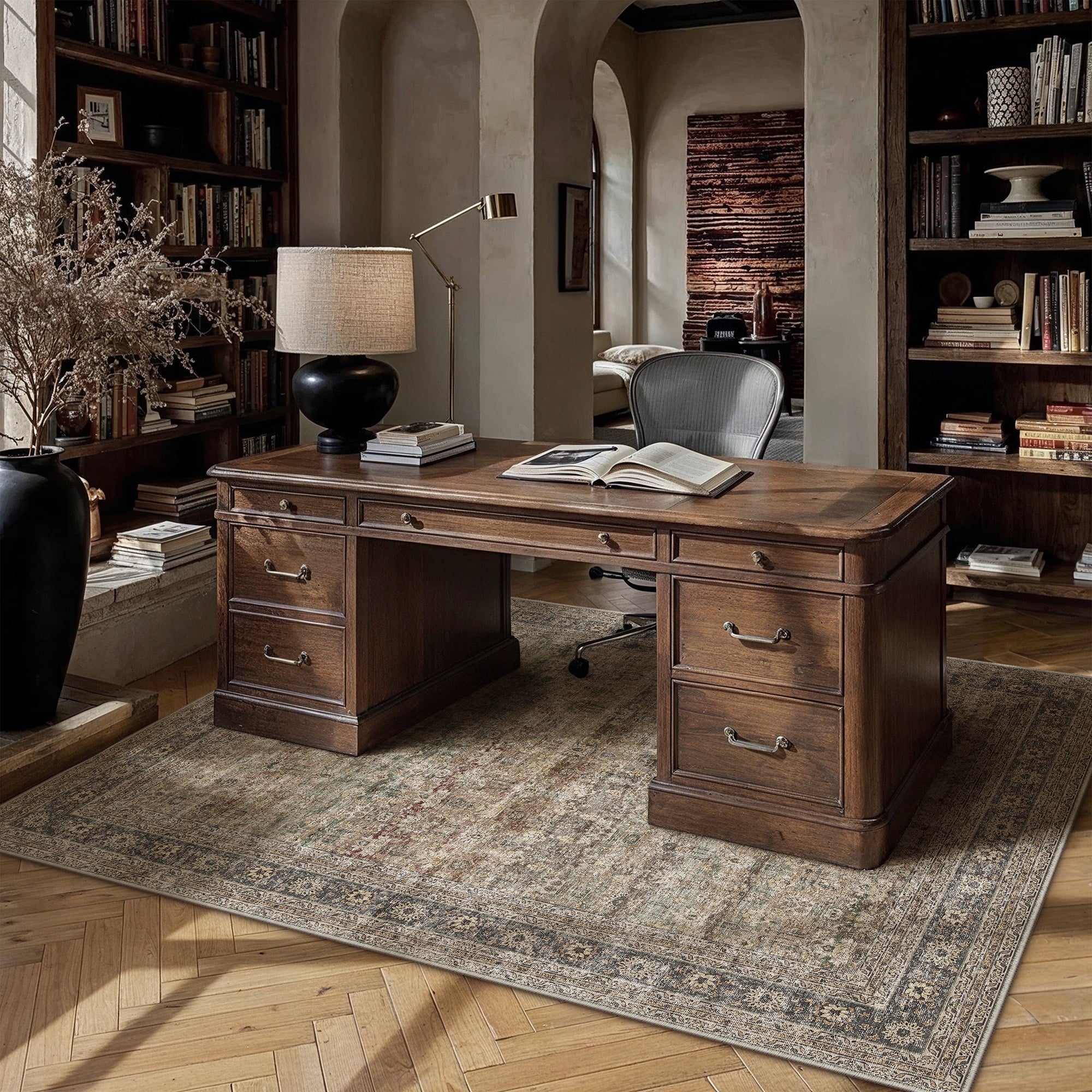 BERTHMEER Vintage Large Area Rugs 8’x10' Clearance for Living Room Bedroom Office Dining Room Farmhouse Brown Oriental Rugs Non Slip Traditional Distressed Rugs