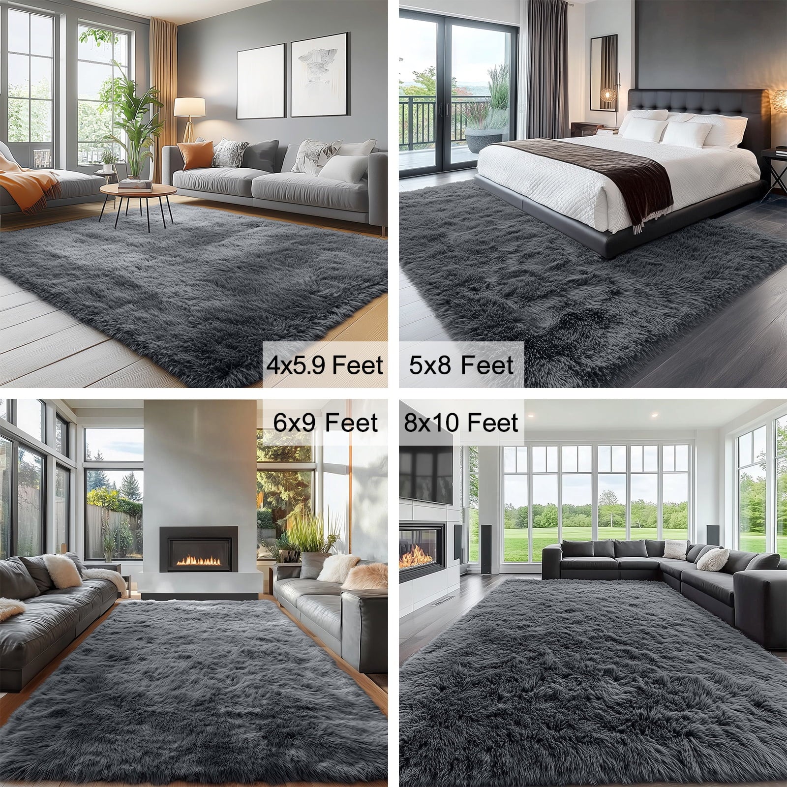 Buganda Area Rugs for Living Room 5'X8', Soft and Fluffy Shaggy Carpet for Pets, Machine Washable Floor Rugs for Bedroom, Grey