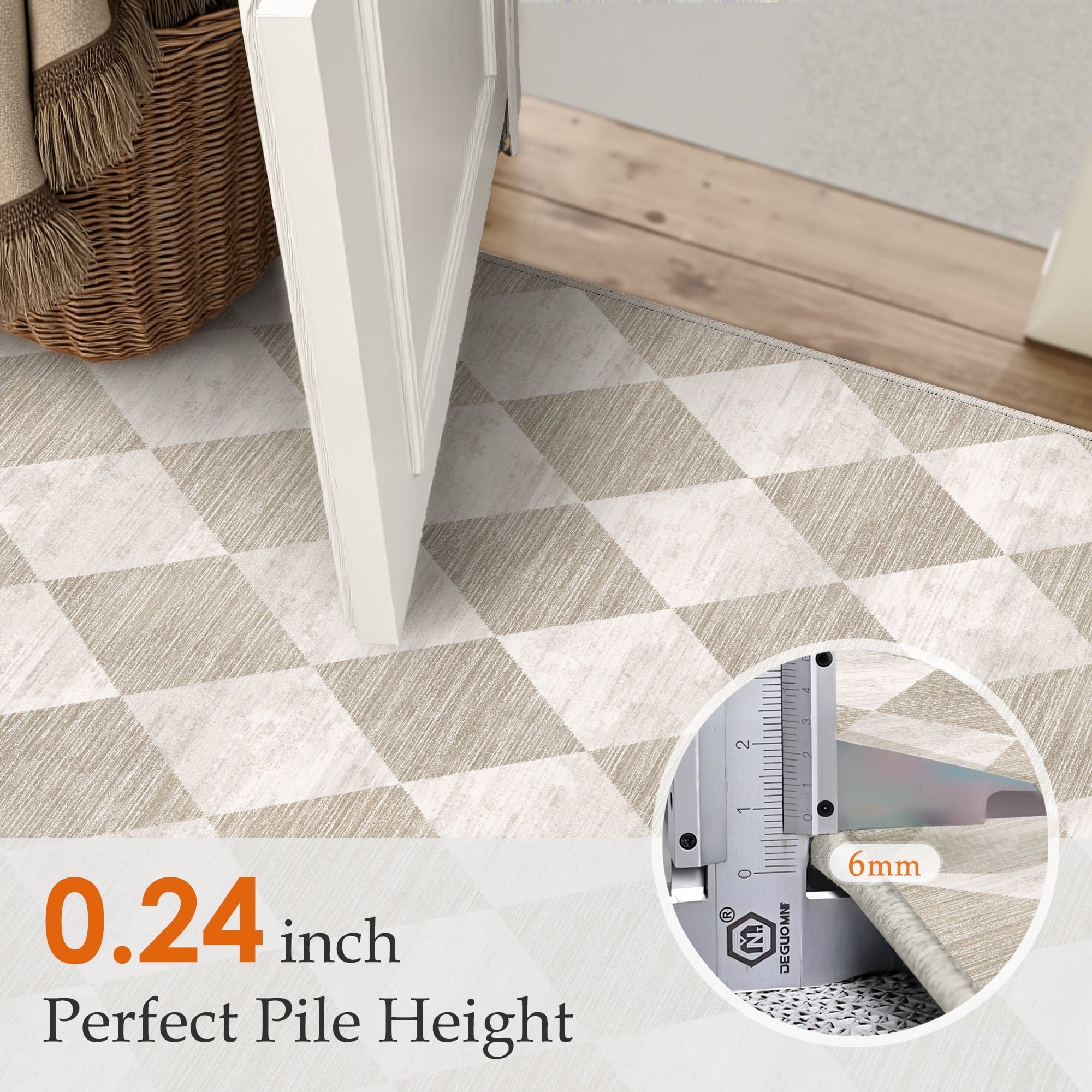 BERTHMEER 9'x12' Area Rugs for Living Room Bedroom Rhombus Checkered Large Rugs Office Dining Room Farmhouse Non Slip Washable Geometric Modern Contemporary Rugs Carpets,Beige