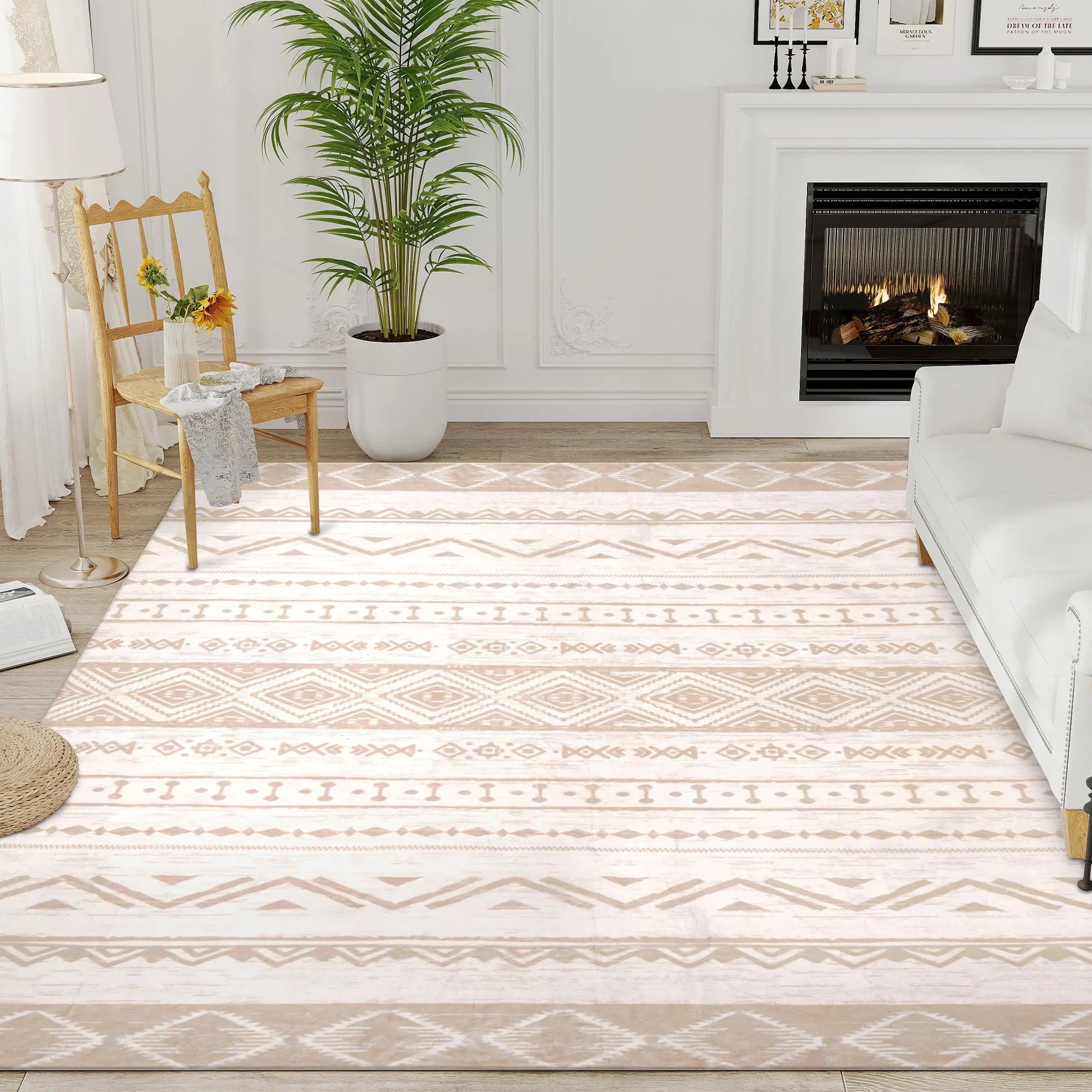 BERTHMEER 8'x10' Large Brown Area Rugs Vintage Oriental Traditional Rugs for Living Room Bedroom Dining Room Farmhouse Machine Washable Non-slip