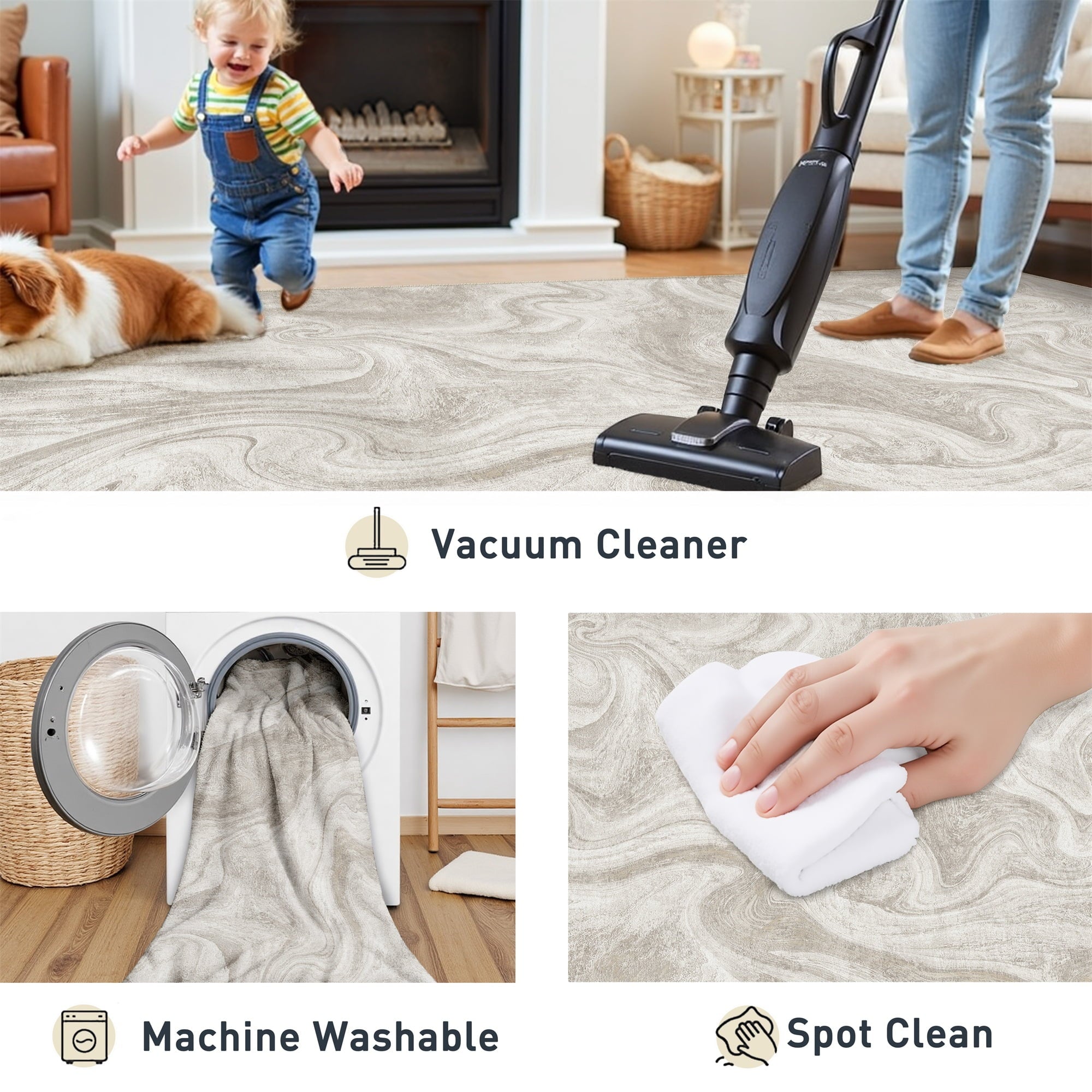 BERTHMEER 8'x10' Area Rugs for Living Room Large Abstract Bedroom Dining Room Farmhouse Modern Machine Washable Non-slip Contemporary Large Rugs,Beige