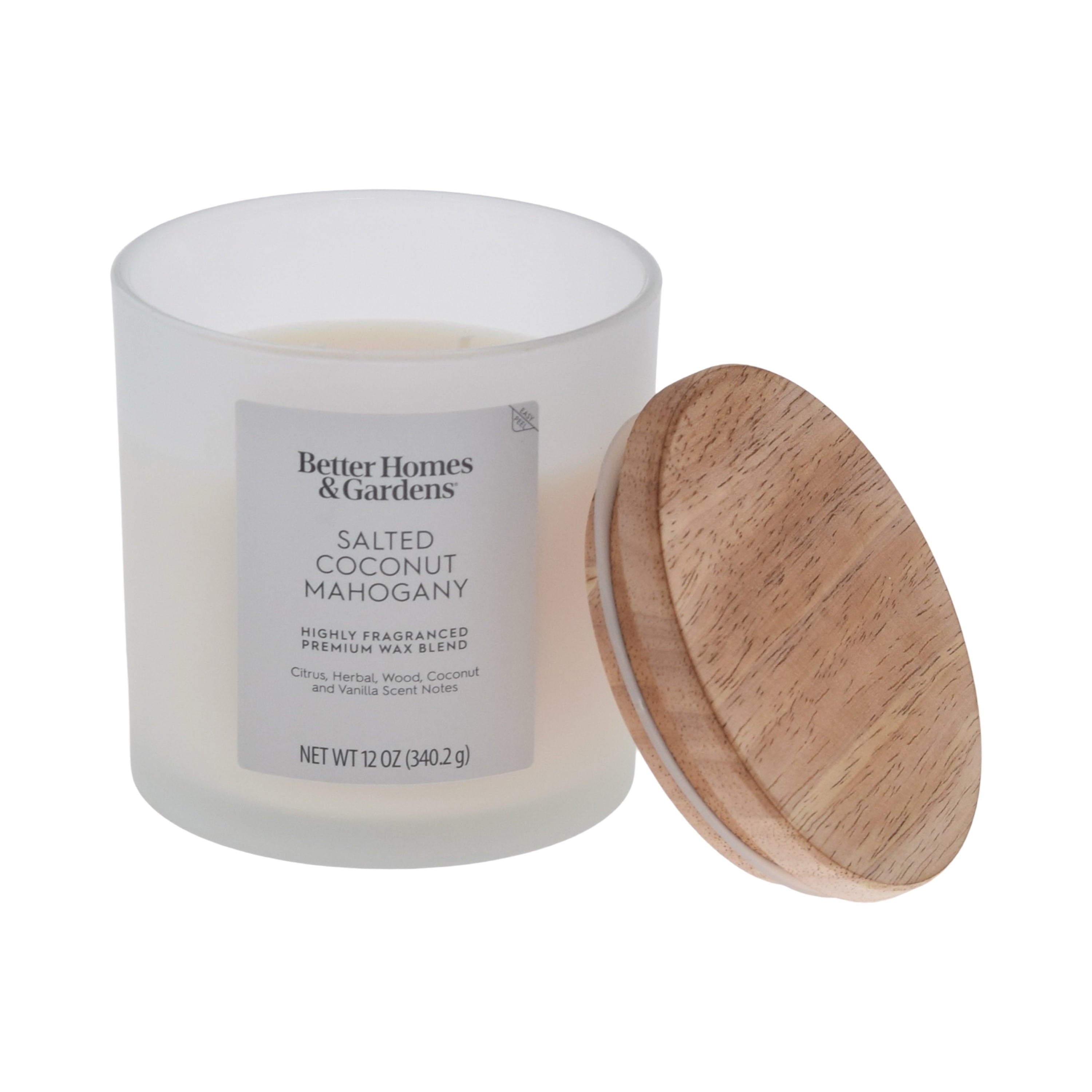 Better Homes and Gardens Salted Coconut Mahogany Scented 2-Wick Frosted Jar Candle 12oz.