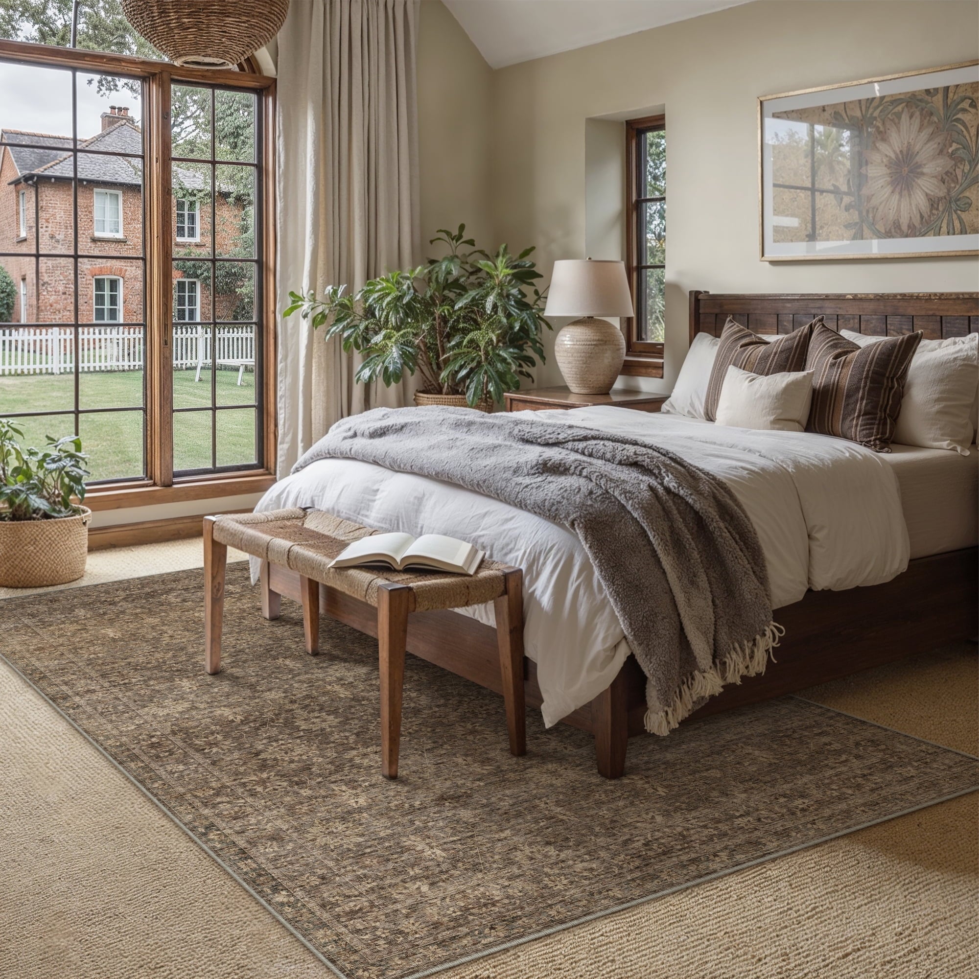 BERTHMEER 8'x10' Area Rugs for Living Room Bedroom Office Dining Room Farmhouse Oriental Non Slip Vintage Traditional Floral Rugs Carpets,Golden Brown