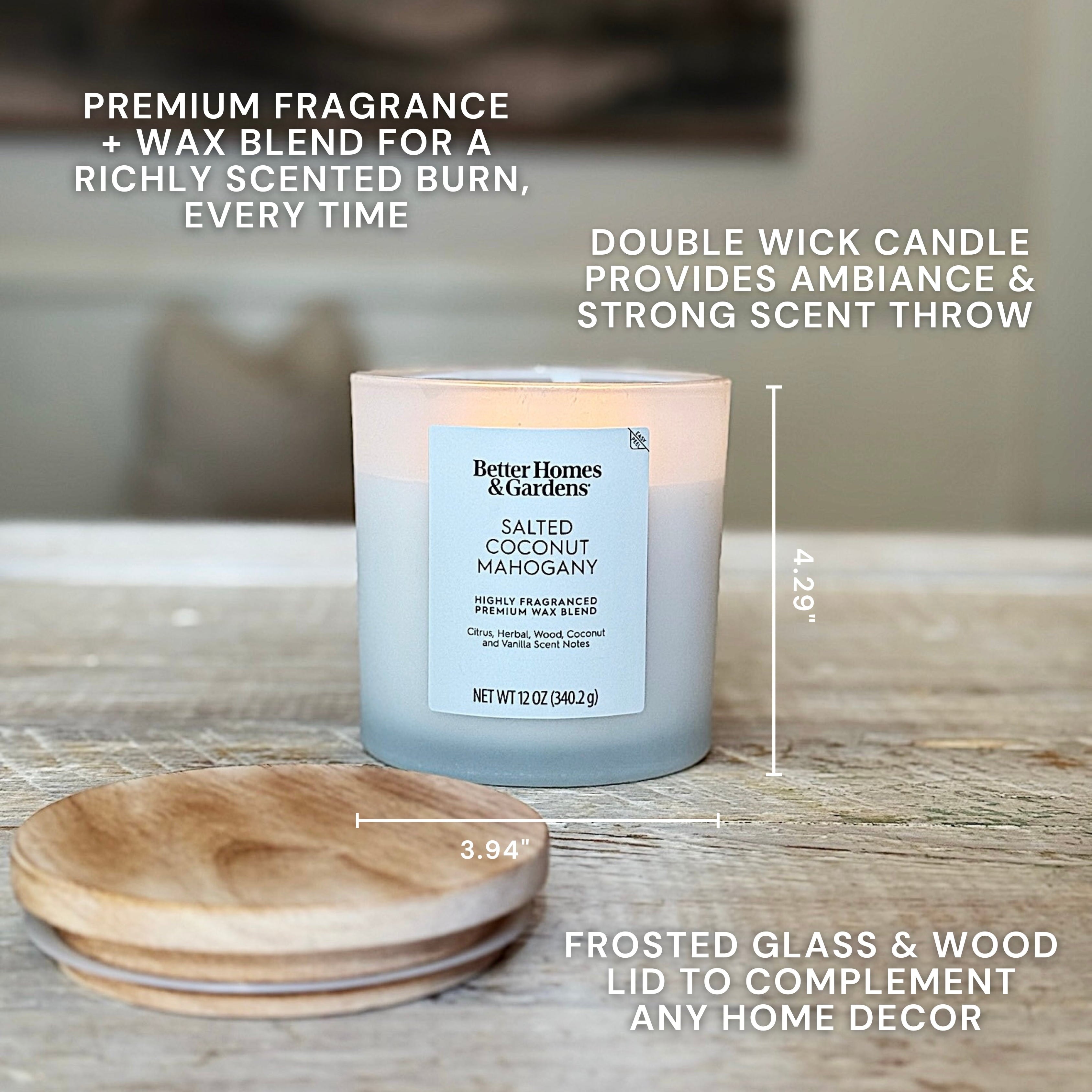 Better Homes and Gardens Salted Coconut Mahogany Scented 2-Wick Frosted Jar Candle 12oz.