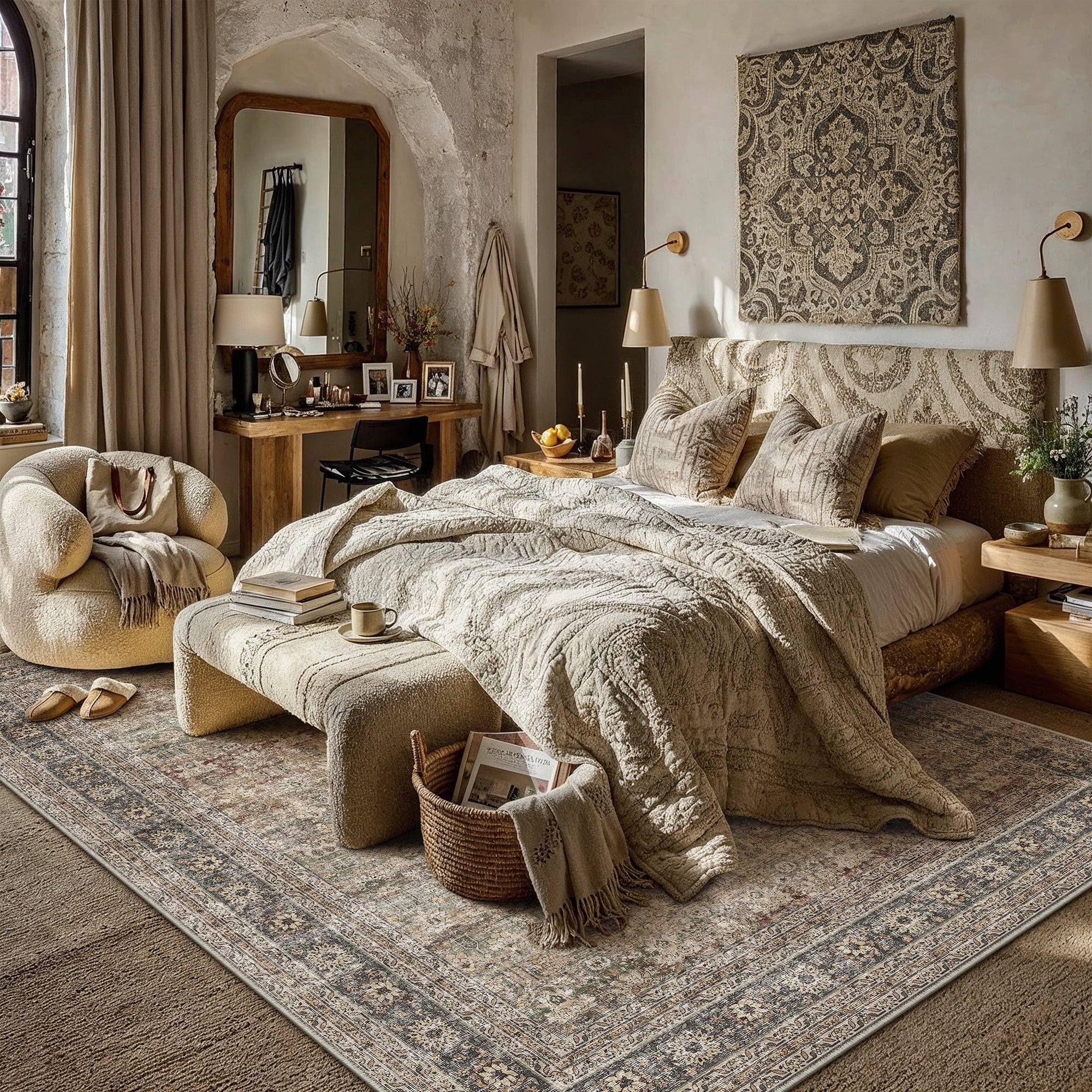 BERTHMEER Vintage Large Area Rugs 8’x10' Clearance for Living Room Bedroom Office Dining Room Farmhouse Brown Oriental Rugs Non Slip Traditional Distressed Rugs