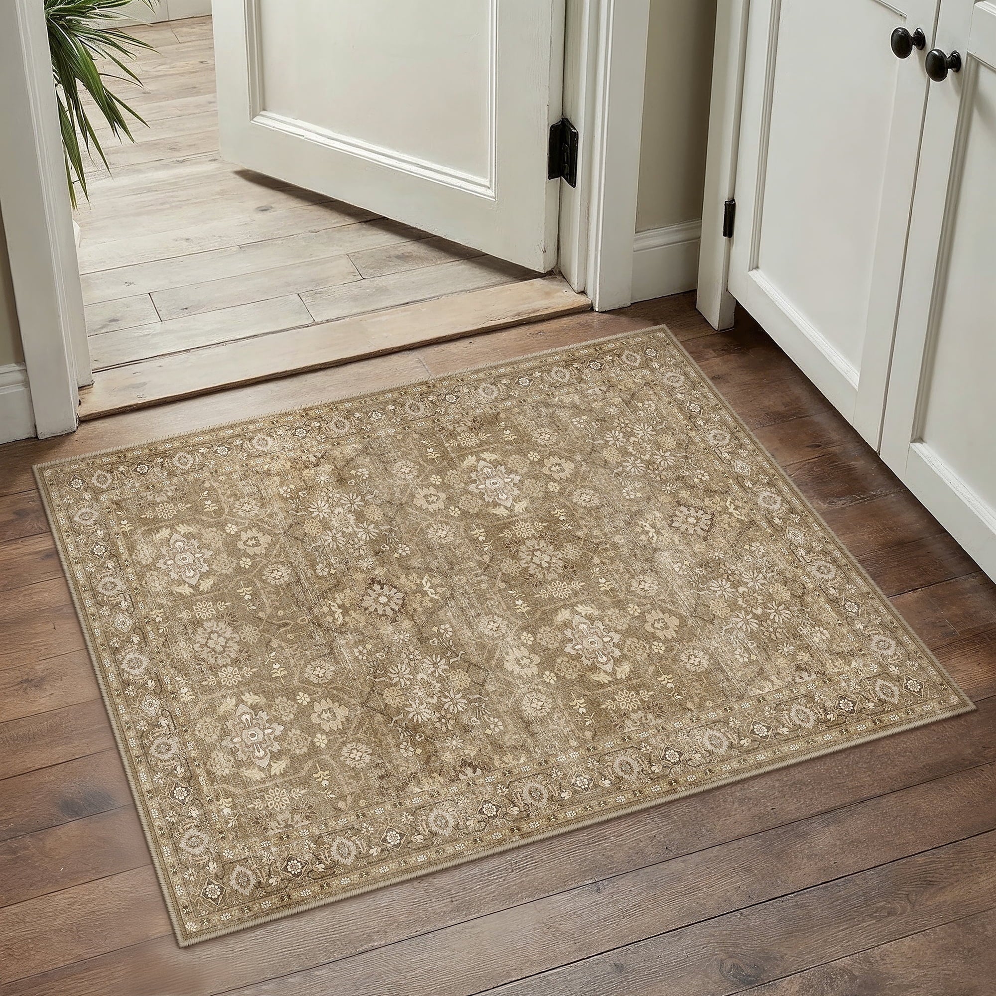 BERTHMEER 2'x6' Runner Rugs for Hallway Entryway Bathroom Bedroom Kitchen Non Slip Washable Beige Vintage Oriental Traditional Distressed Runner Rugs