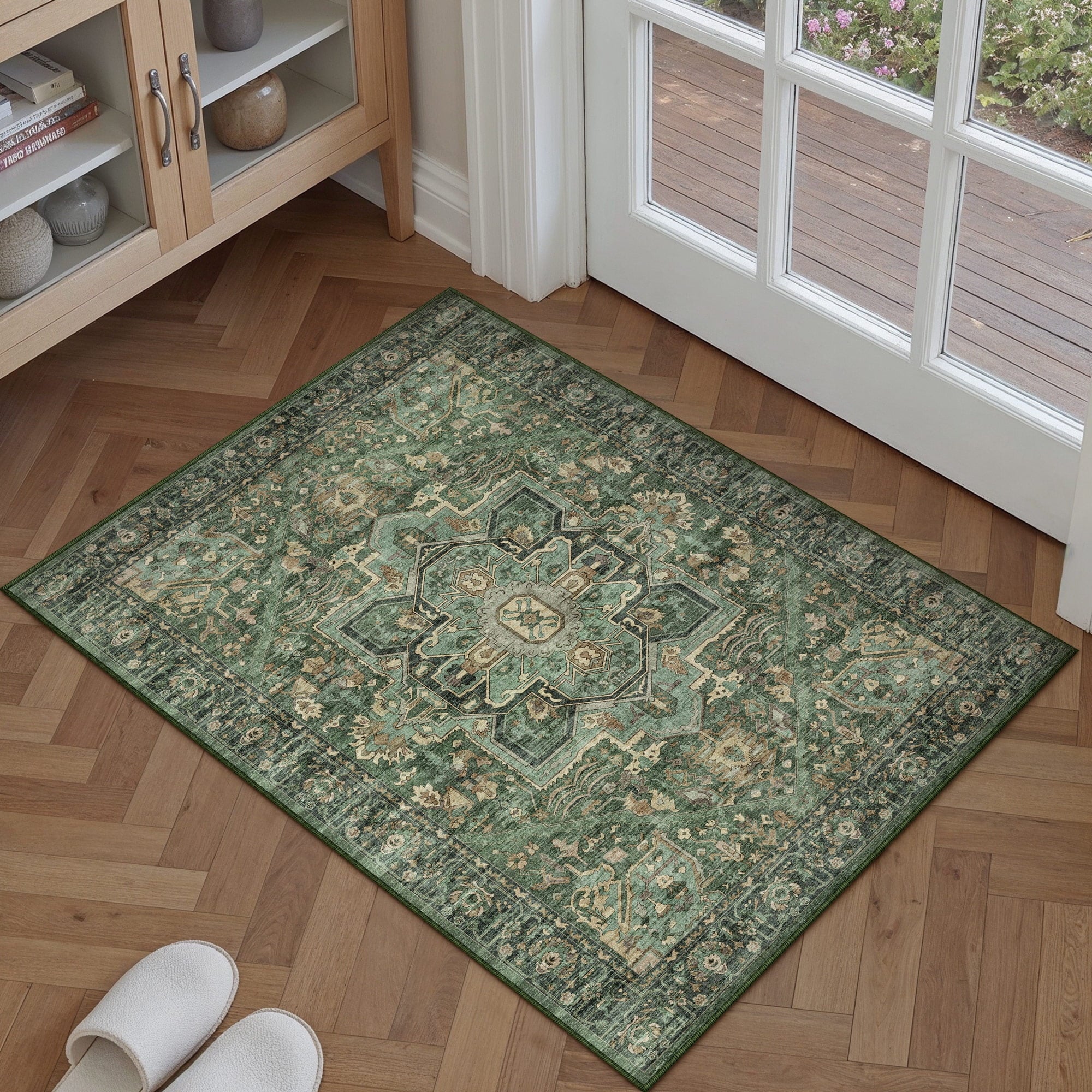 BERTHMEER 8'x10' Area Rugs for Living Room Bedroom Office Dining Room Farmhouse Oriental Non Slip Vintage Traditional Floral Rugs Carpets,Golden Brown