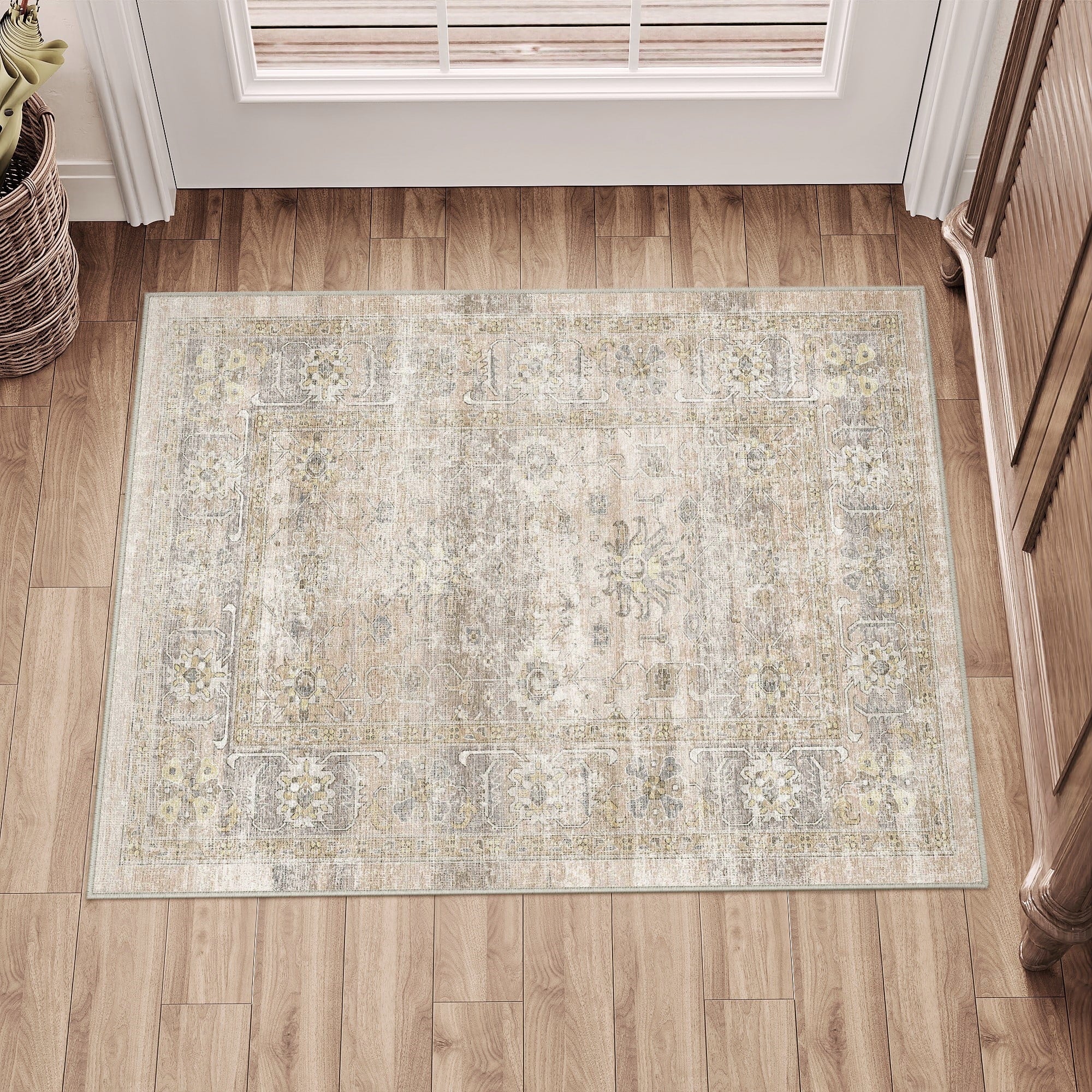 BERTHMEER 8'x10' Area Rugs for Living Room Bedroom Office Dining Room Farmhouse Large Brown Rugs Vintage Oriental Traditional Distressed Non Slip Washable Rugs Carpets
