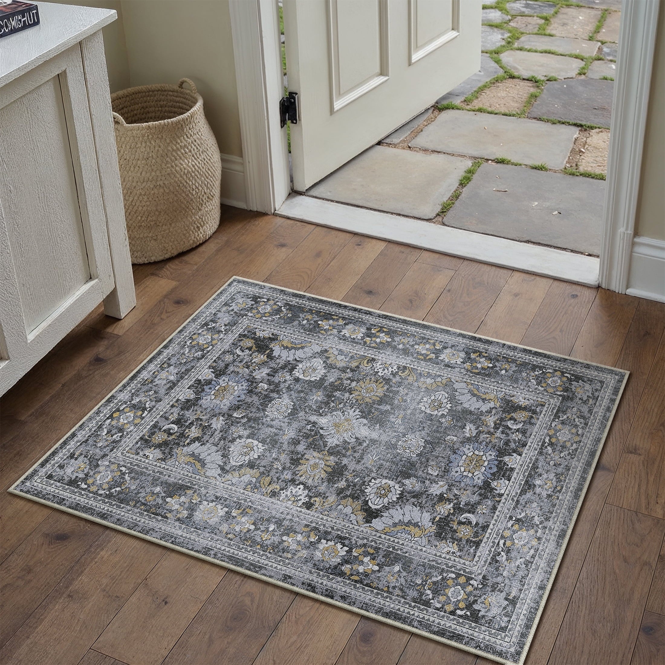 BERTHMEER 8'x10' Area Rugs for Living Room Vintage Brown Rugs for Bedroom Home Office Machine Washable Large Farmhouse Dining Room Oriental Rugs Non Slip Traditional Distressed Carpets