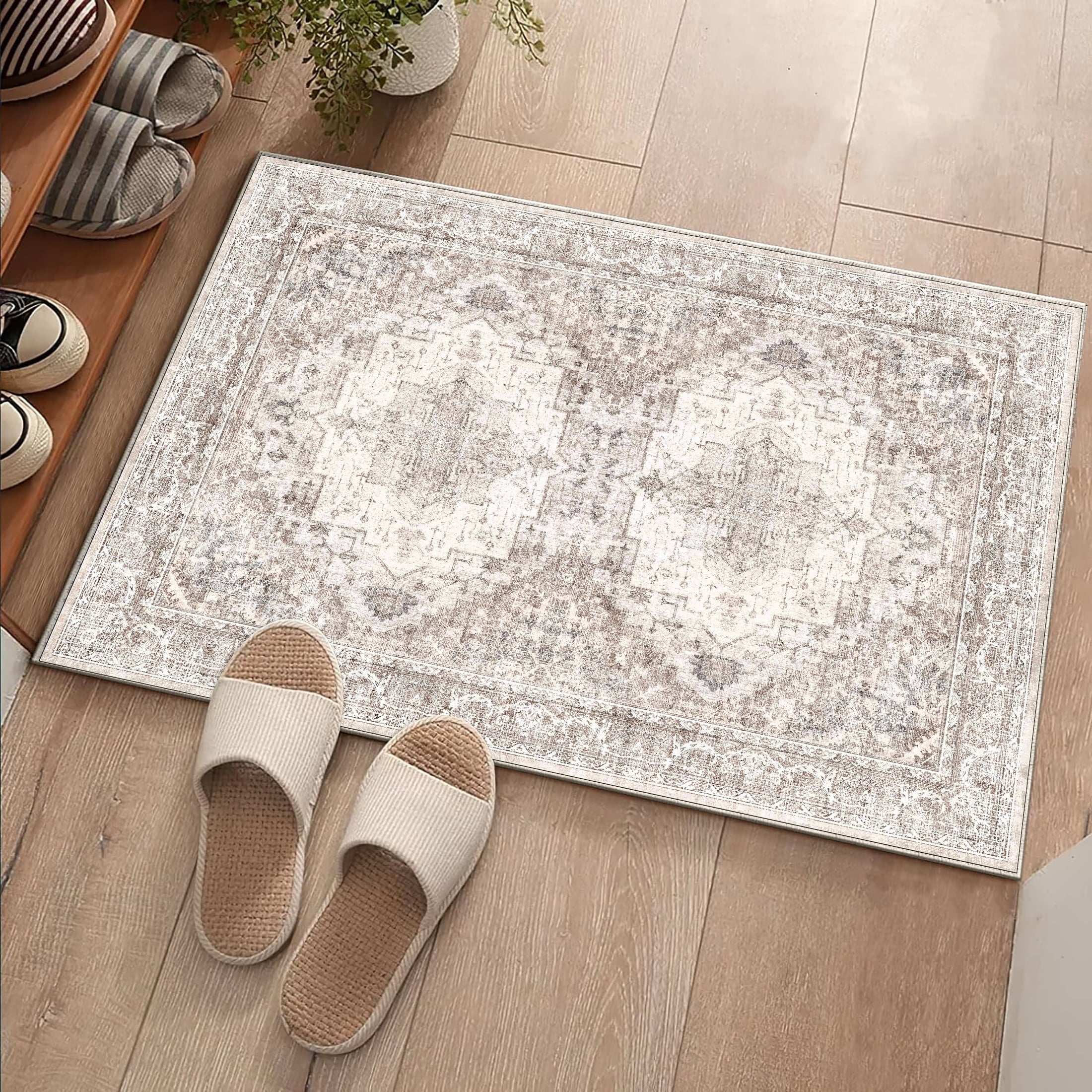 BERTHMEER 8'x10' Area Rugs for Living Room Bedroom Vintage Traditional Rugs Machine Washable Non-slip, Brown