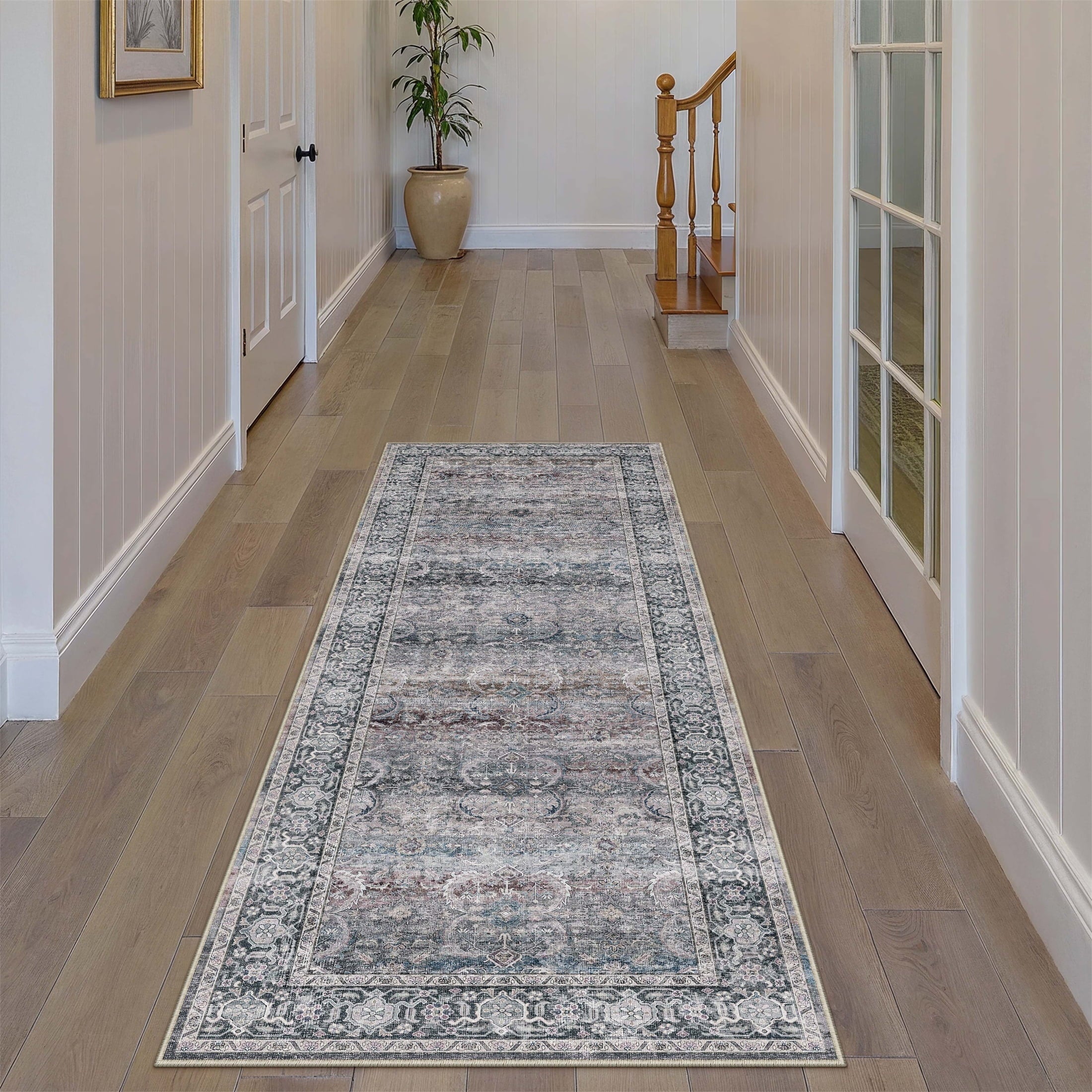 BERTHMEER 8'x10' Area Rugs for Living Room Vintage Brown Rugs for Bedroom Home Office Machine Washable Large Farmhouse Dining Room Oriental Rugs Non Slip Traditional Distressed Carpets