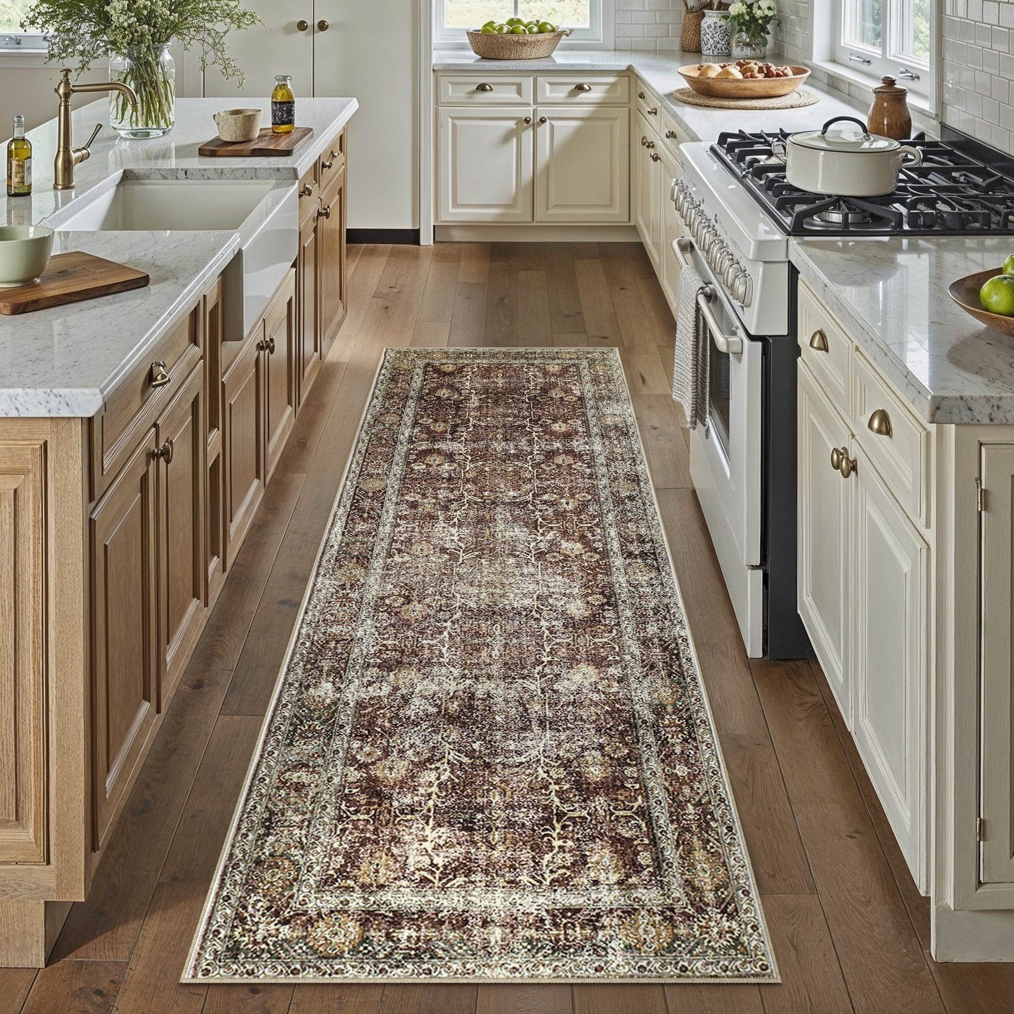 BERTHMEER 8'x10' Large Brown Area Rugs Vintage Oriental Traditional Rugs for Living Room Bedroom Dining Room Farmhouse Machine Washable Non-slip