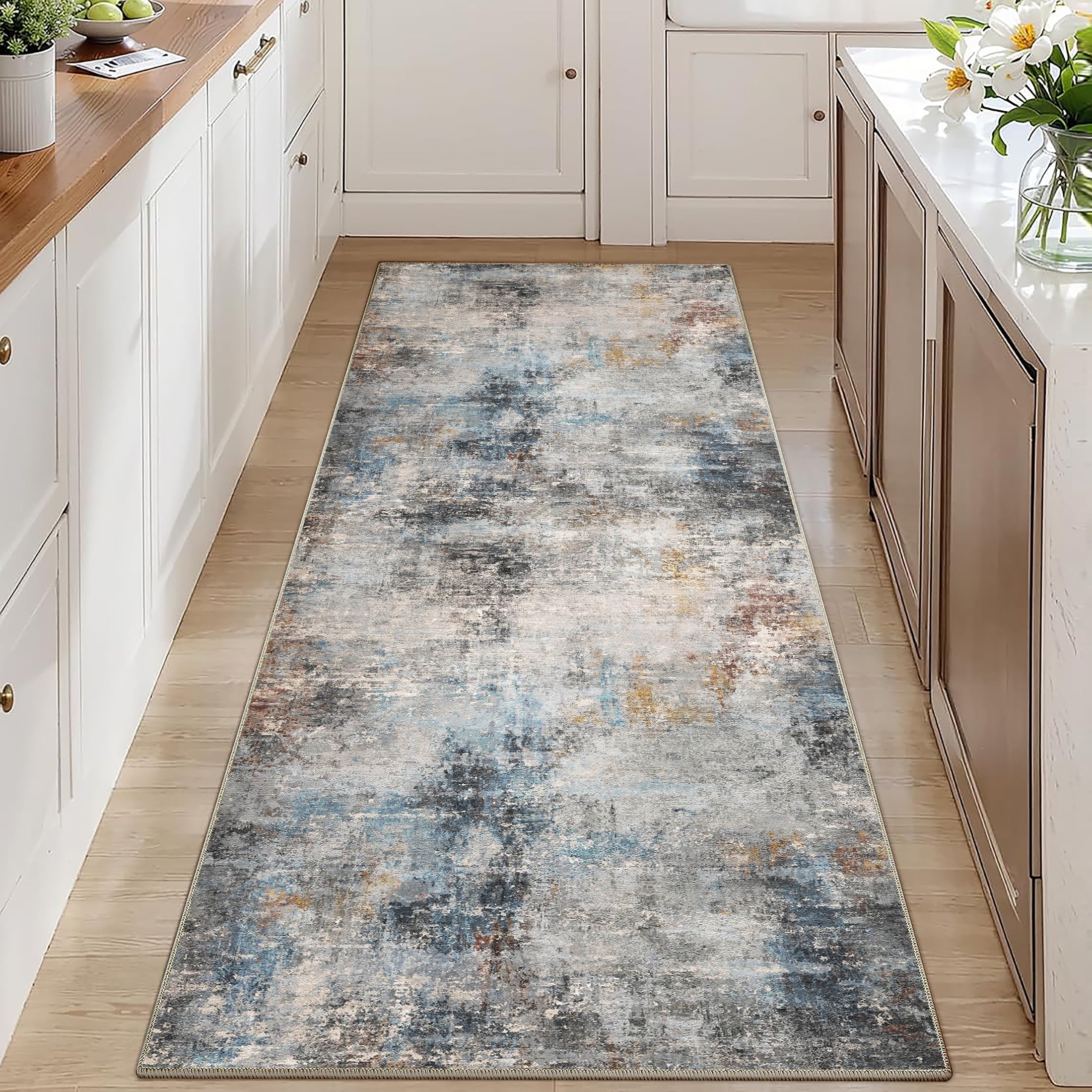 BERTHMEER 8'x10' Large Abstract Area Rugs for Living Room Bedroom Farmhouse Office non-slip Machine Washable, Blue Gray