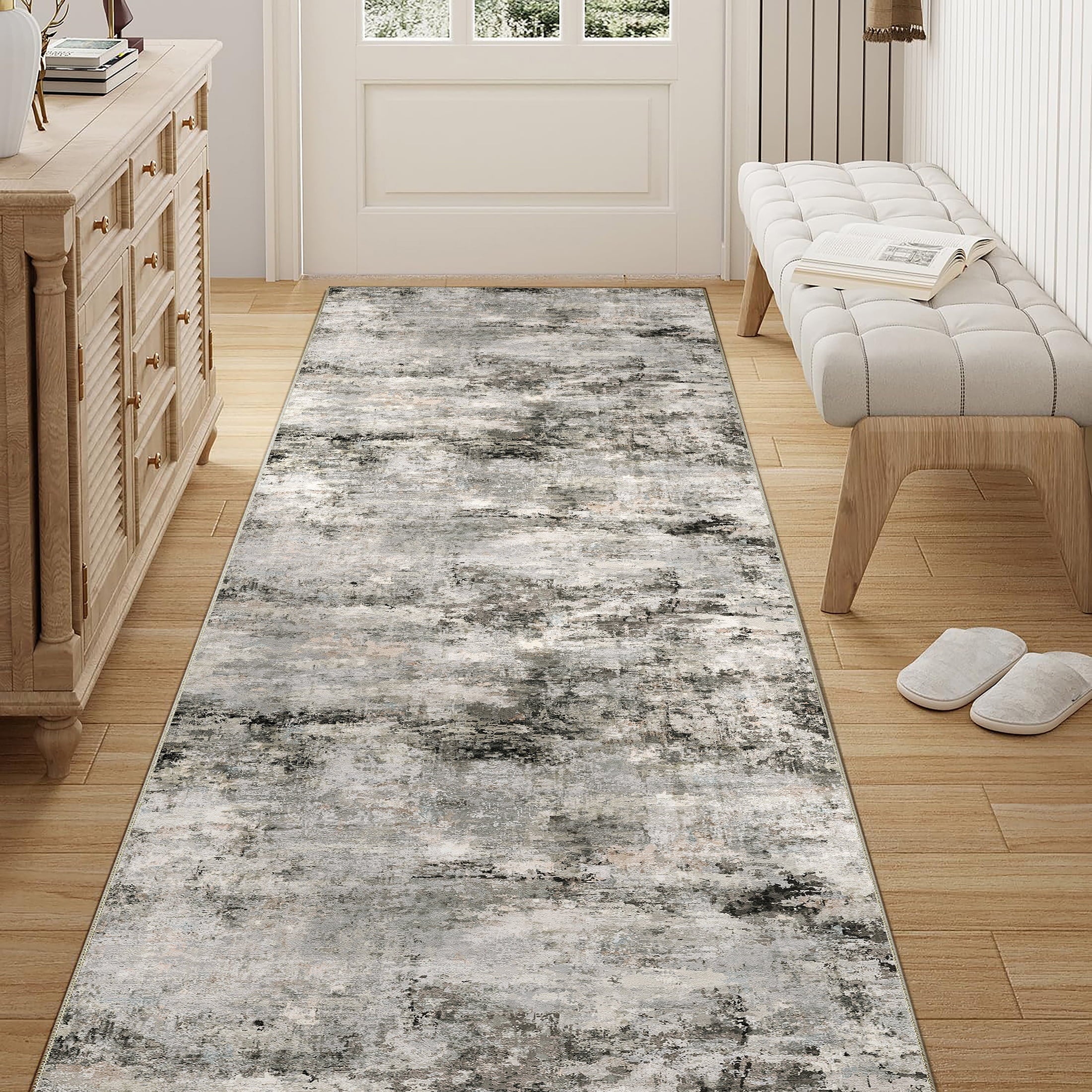 BERTHMEER 8'x10' Large Abstract Area Rugs for Living Room Bedroom Farmhouse Office non-slip Machine Washable, Blue Gray