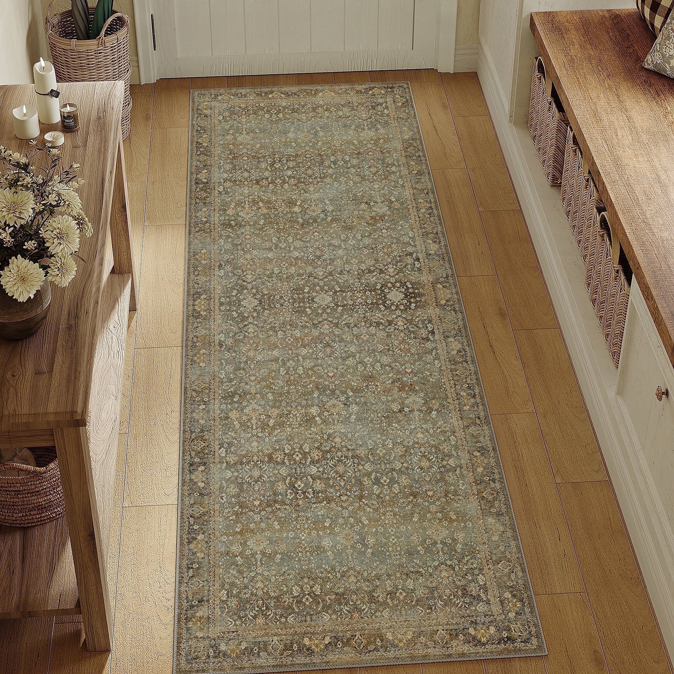 BERTHMEER 8'x10' Area Rugs for Living Room Vintage Brown Rugs for Bedroom Home Office Machine Washable Large Farmhouse Dining Room Oriental Rugs Non Slip Traditional Distressed Carpets