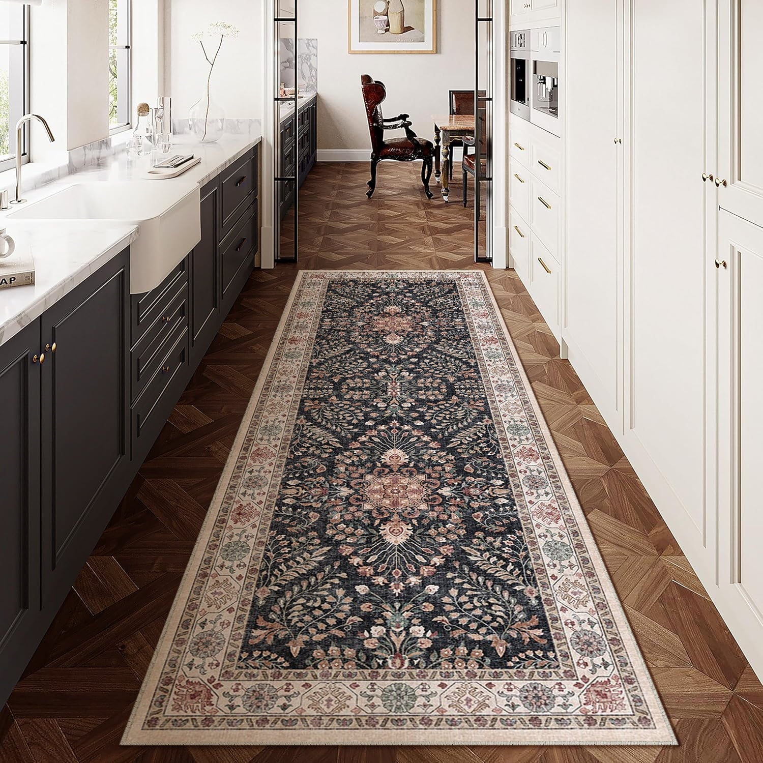 BERTHMEER 8'x10' Large Brown Area Rugs Vintage Oriental Traditional Rugs for Living Room Bedroom Dining Room Farmhouse Machine Washable Non-slip