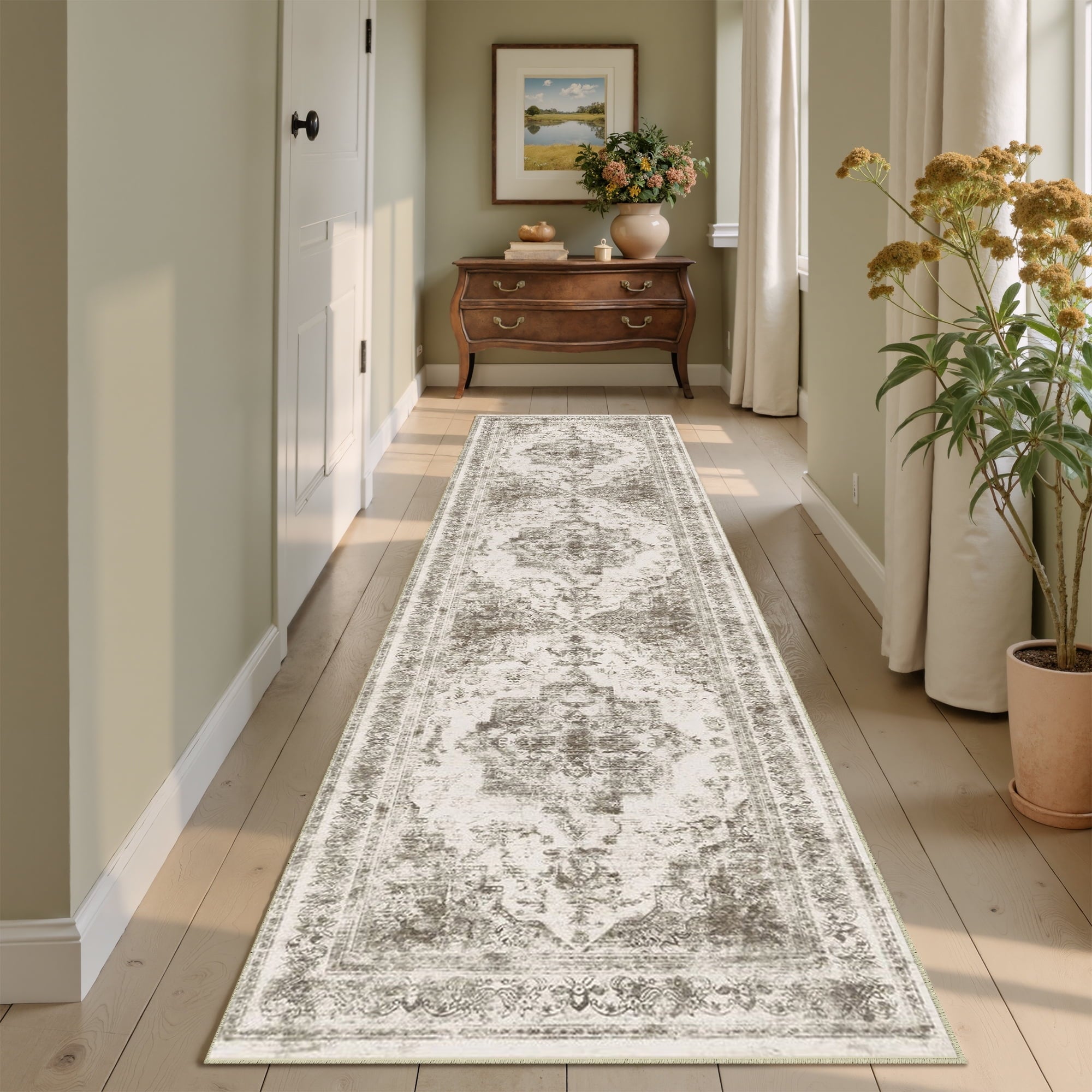 BERTHMEER 8'x10' Large Brown Area Rugs Vintage Oriental Traditional Rugs for Living Room Bedroom Dining Room Farmhouse Machine Washable Non-slip