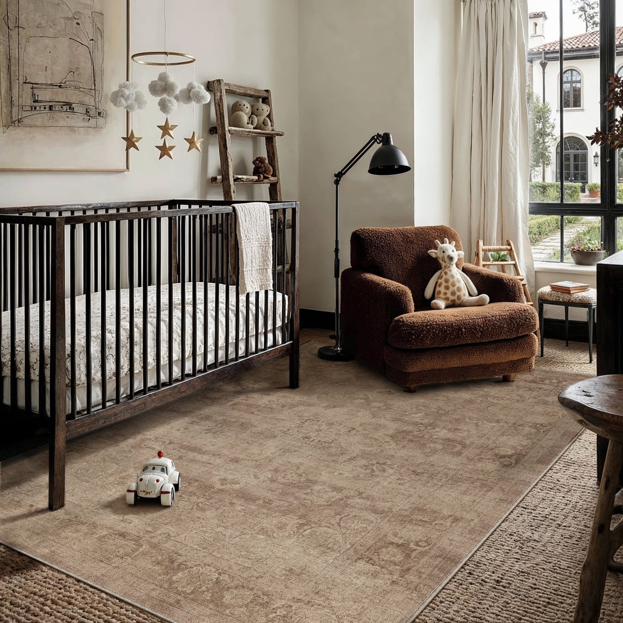 BERTHMEER 8'x10' Area Rugs for Living Room Bedroom Office Dining Room Farmhouse Oriental Non Slip Vintage Traditional Floral Rugs Carpets,Golden Brown