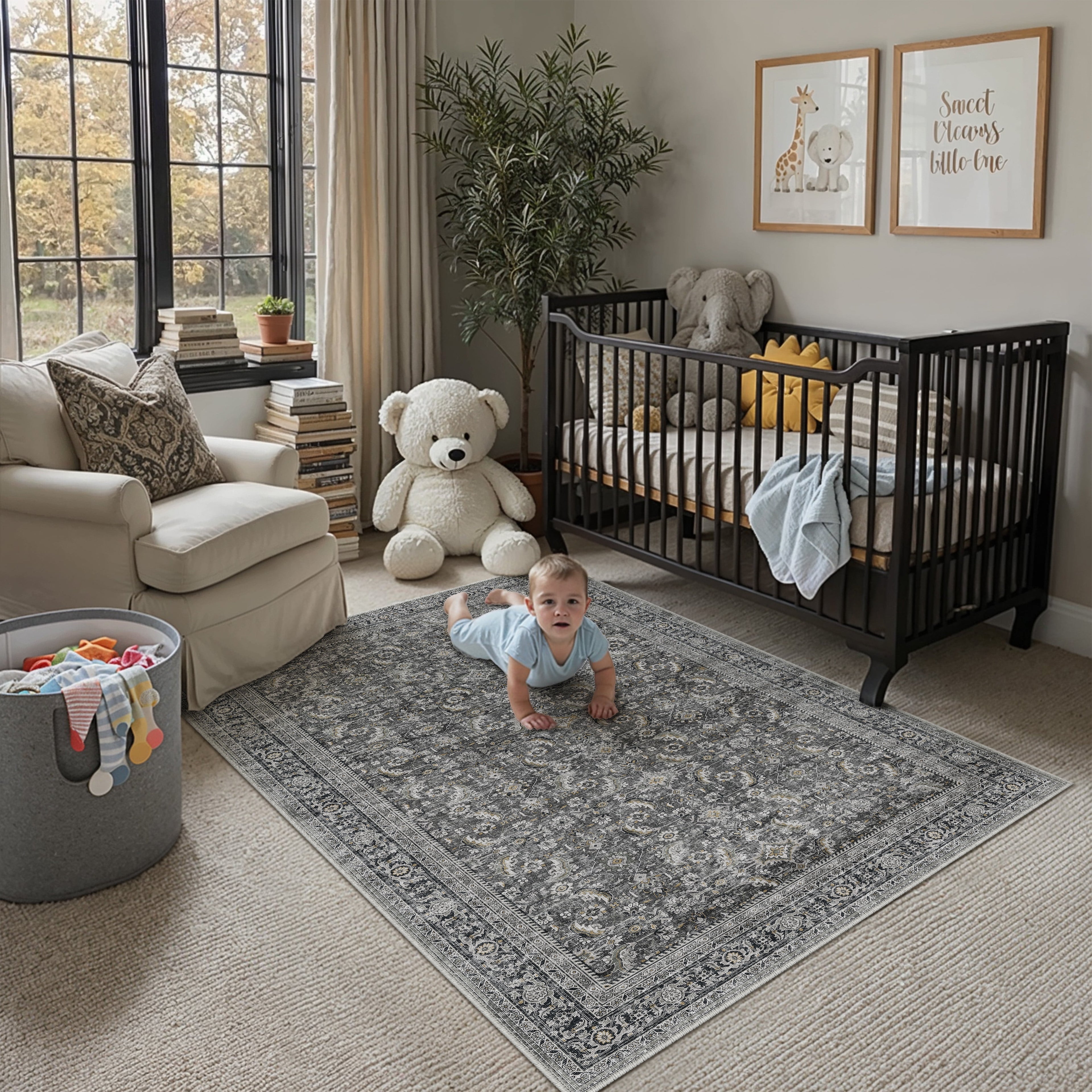 BERTHMEER 8'x10' Area Rugs for Living Room Bedroom Vintage Traditional Rugs Machine Washable Non-slip, Brown