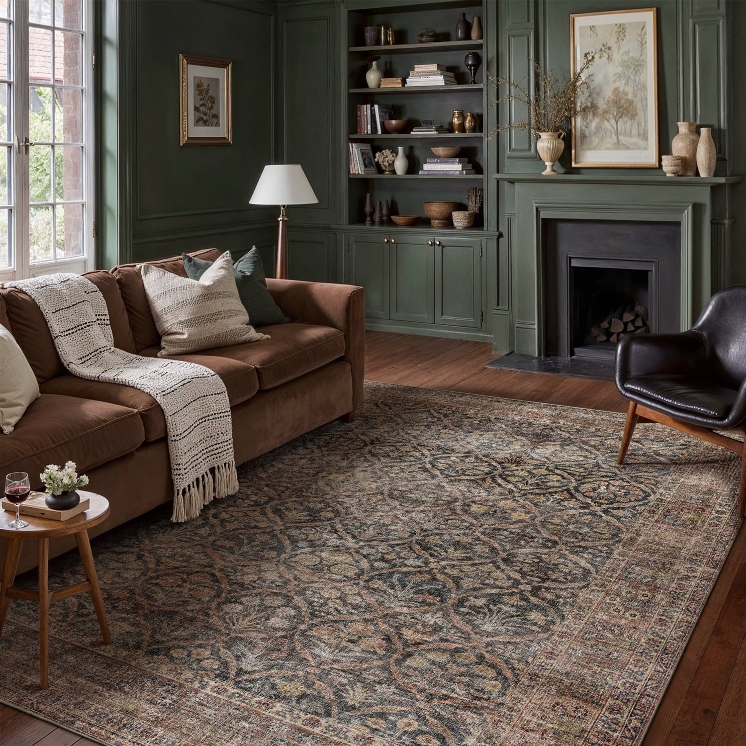 BERTHMEER 8'x10' Large Brown Area Rugs Vintage Oriental Traditional Rugs for Living Room Bedroom Dining Room Farmhouse Machine Washable Non-slip