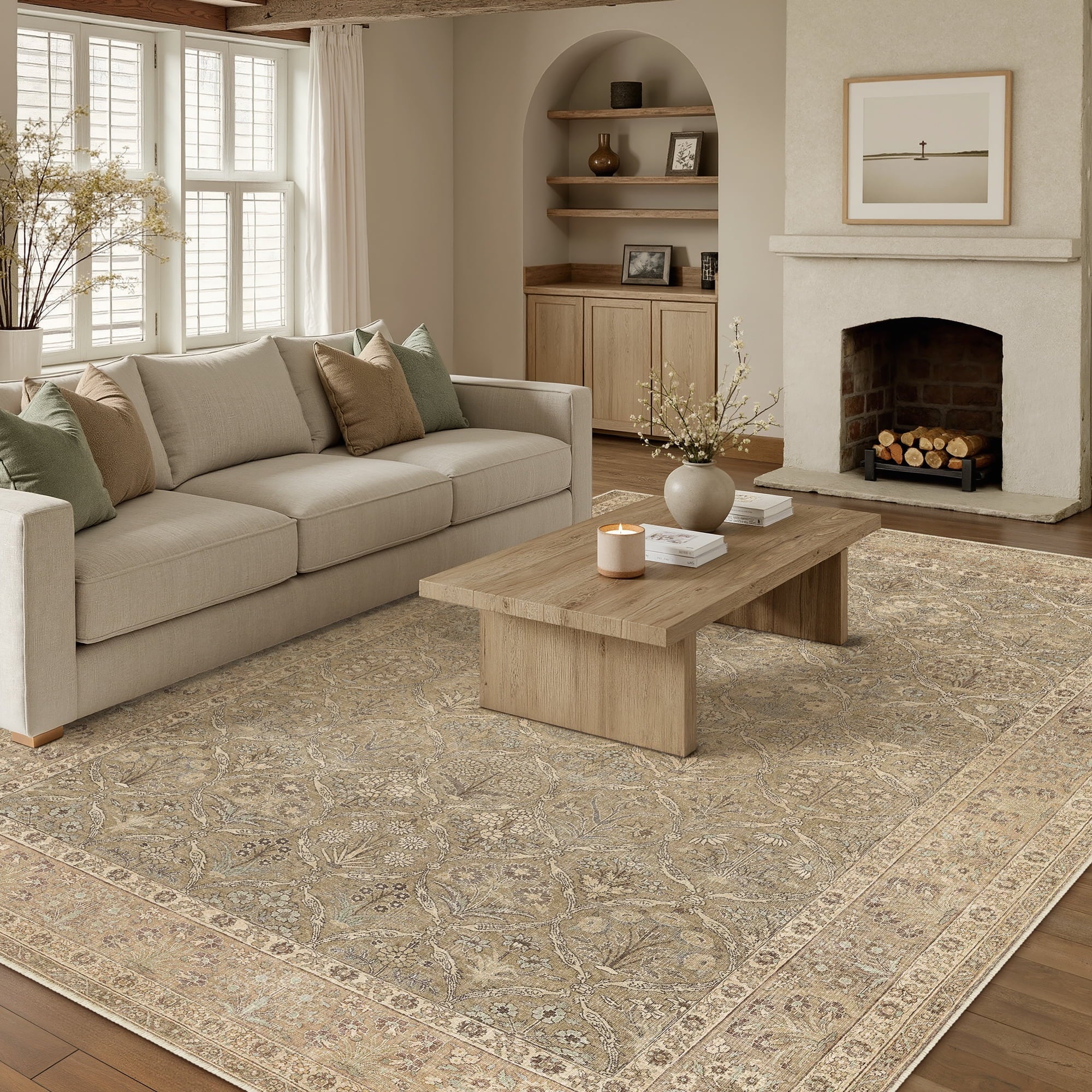 BERTHMEER 8'x10' Area Rugs for Living Room Bedroom Vintage Traditional Rugs Machine Washable Non-slip, Brown