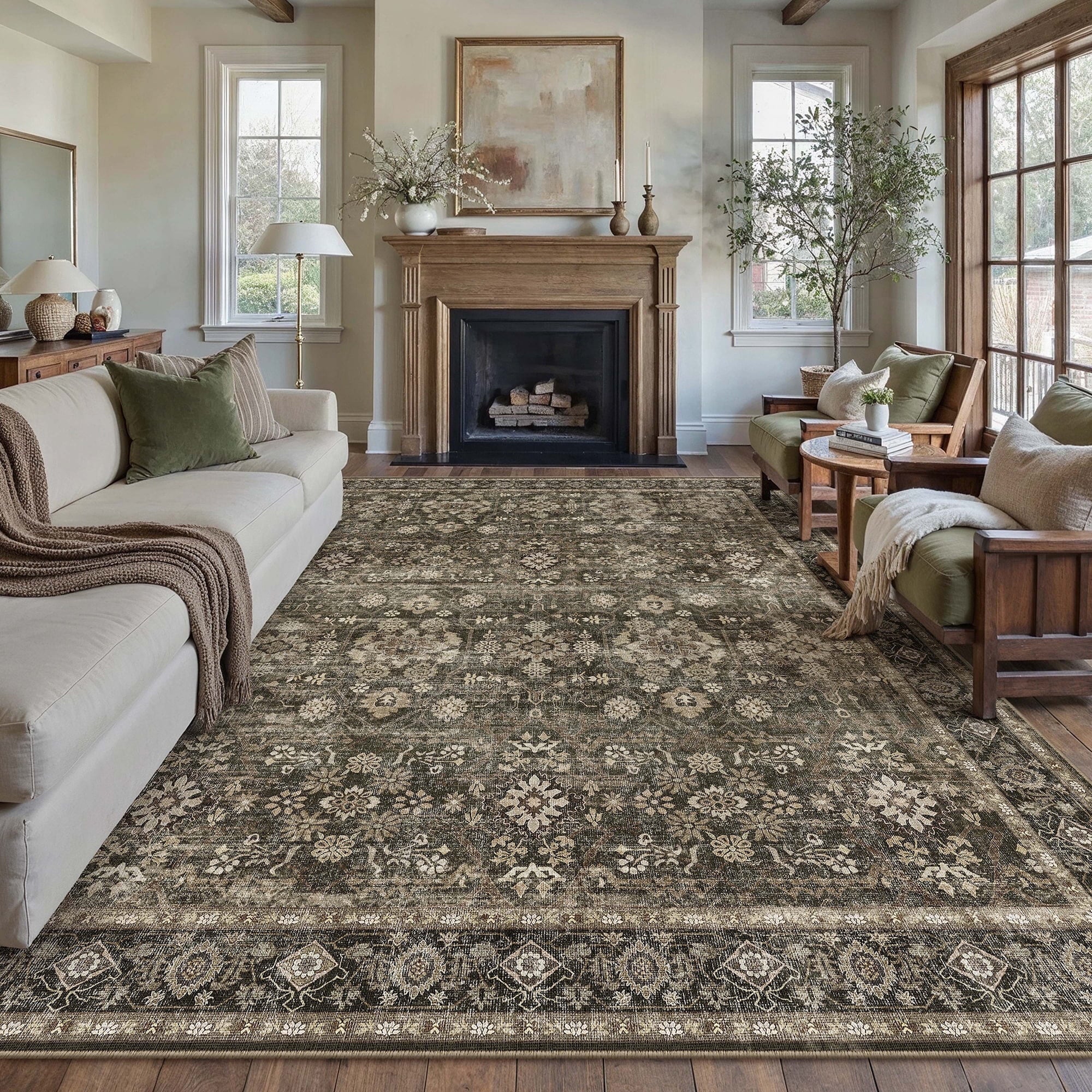 BERTHMEER 2'x6' Runner Rugs for Hallway Entryway Bathroom Bedroom Kitchen Non Slip Washable Beige Vintage Oriental Traditional Distressed Runner Rugs