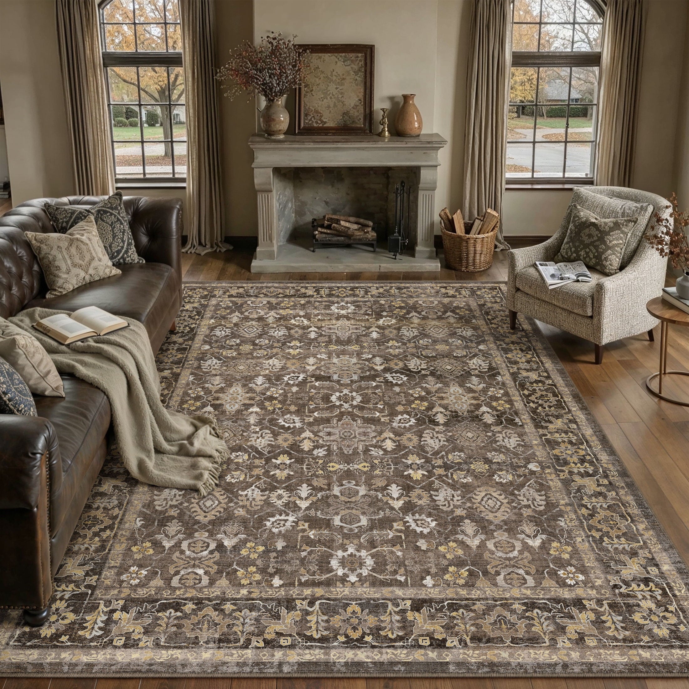 BERTHMEER 2'x6' Runner Rugs for Hallway Entryway Bathroom Bedroom Kitchen Non Slip Washable Beige Vintage Oriental Traditional Distressed Runner Rugs