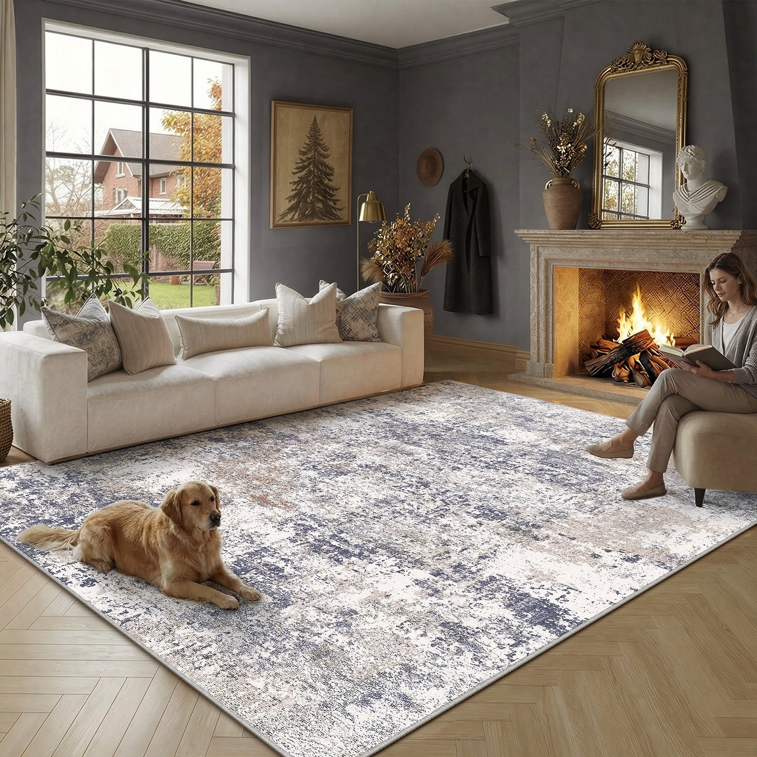 BERTHMEER 8'x10' Area Rugs for Living Room Large Abstract Bedroom Dining Room Farmhouse Modern Machine Washable Non-slip Contemporary Large Rugs,Beige
