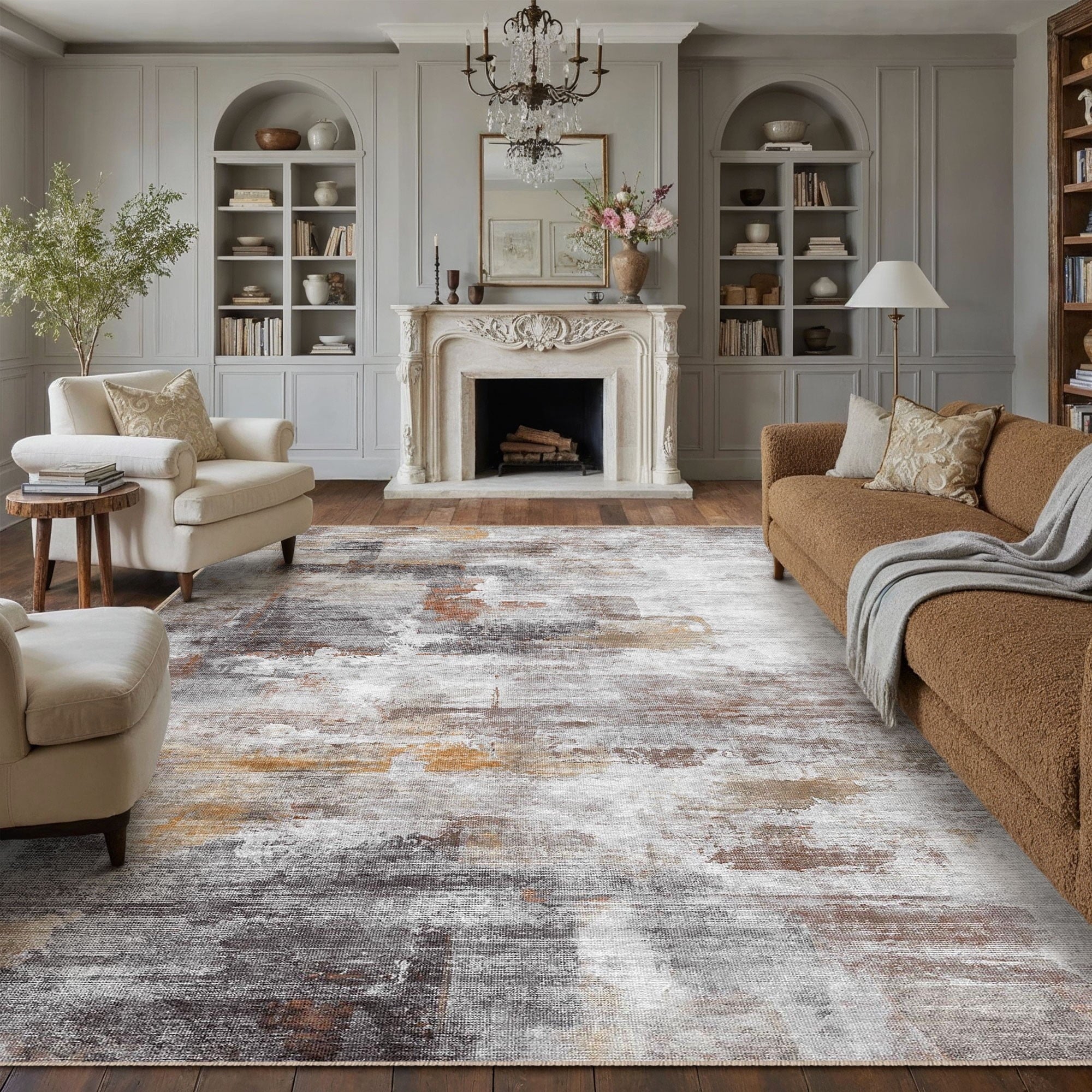 BERTHMEER 8'x10' Large Abstract Area Rugs for Living Room Bedroom Farmhouse Office non-slip Machine Washable, Blue Gray