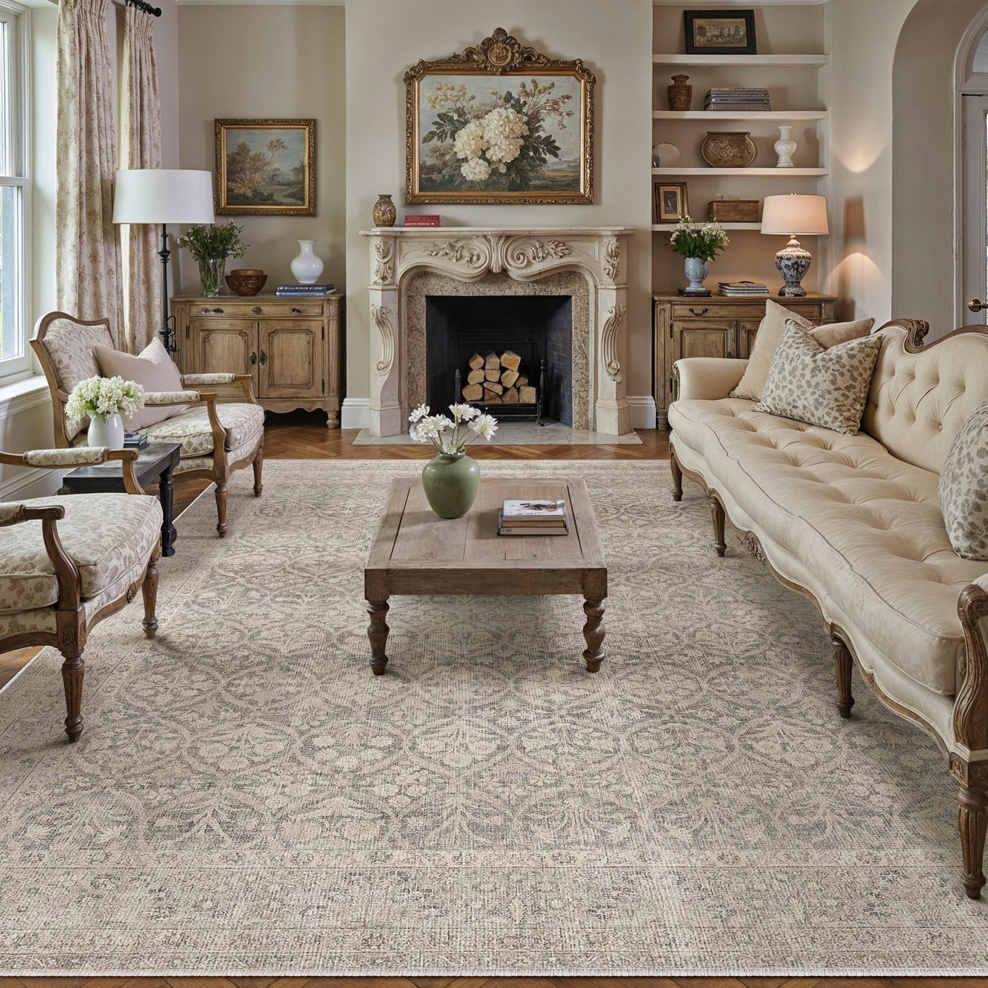 BERTHMEER 8'x10' Area Rugs for Living Room Bedroom Vintage Traditional Rugs Machine Washable Non-slip, Brown