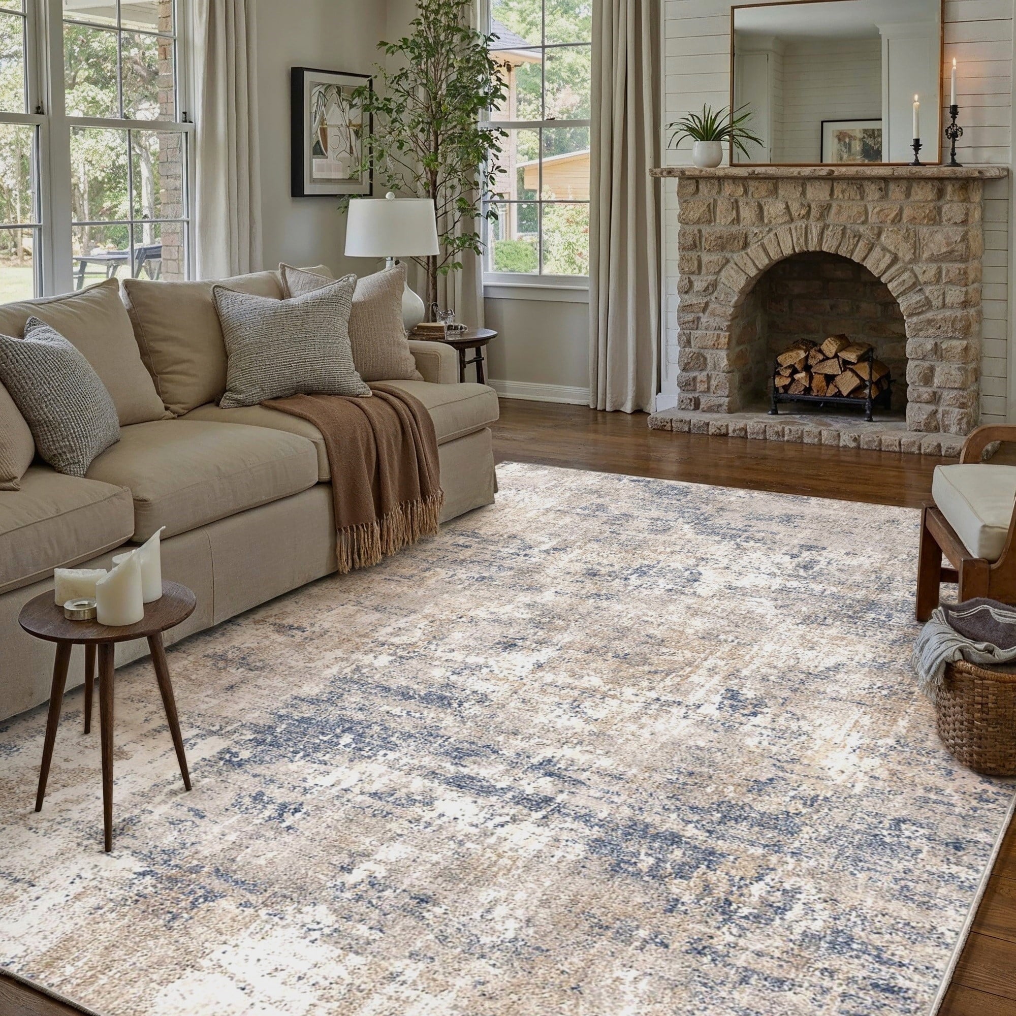 BERTHMEER 8'x10' Large Abstract Area Rugs for Living Room Bedroom Farmhouse Office non-slip Machine Washable, Blue Gray