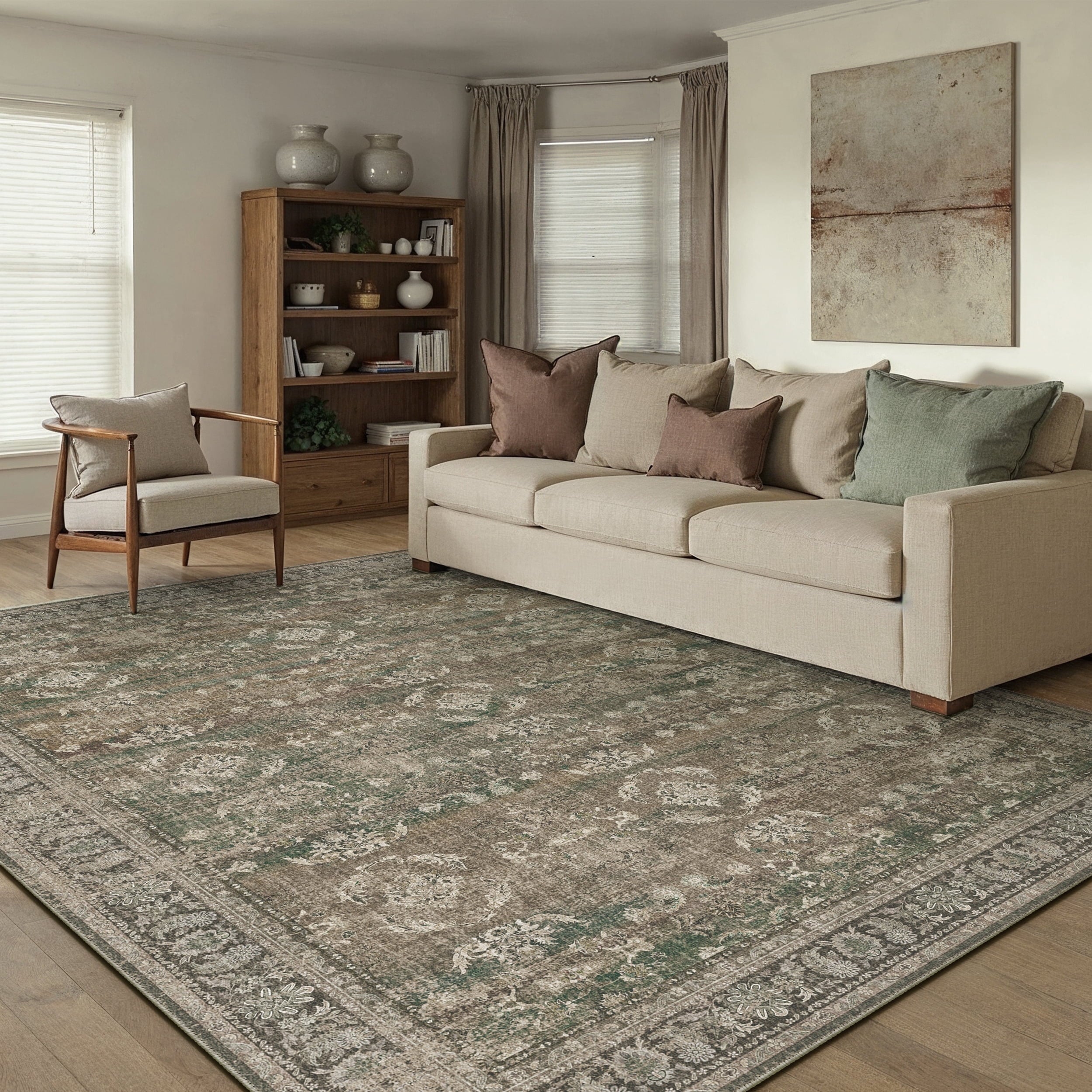 BERTHMEER 2'x6' Runner Rugs for Hallway Entryway Bathroom Bedroom Kitchen Non Slip Washable Beige Vintage Oriental Traditional Distressed Runner Rugs