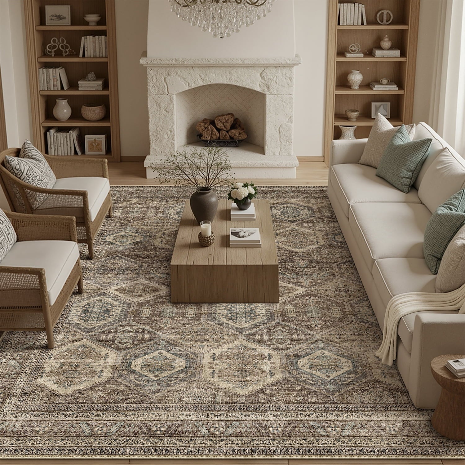 BERTHMEER 8'x10' Area Rugs for Living Room Bedroom Vintage Traditional Rugs Machine Washable Non-slip, Brown