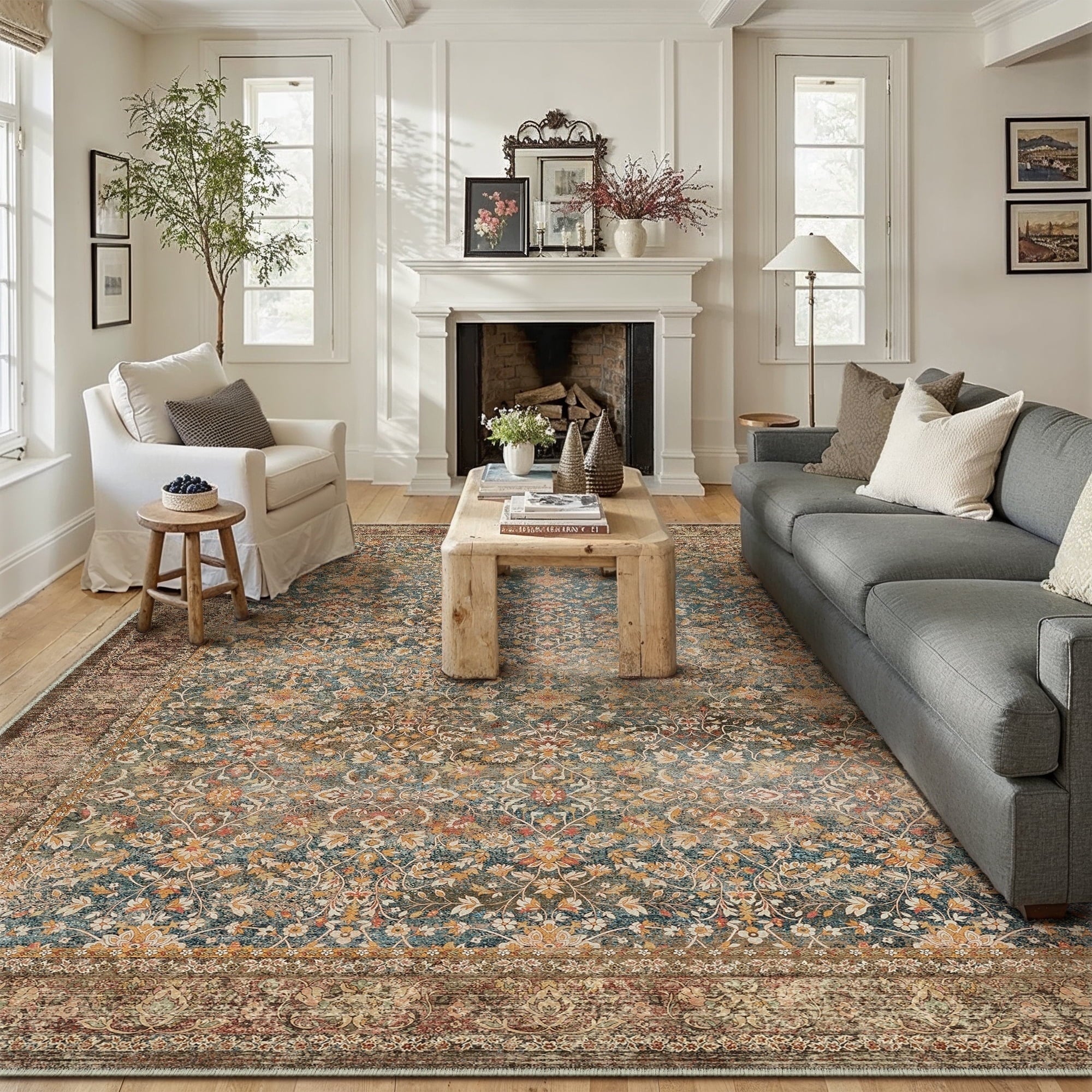 BERTHMEER 8'x10' Area Rugs for Living Room Vintage Brown Rugs for Bedroom Home Office Machine Washable Large Farmhouse Dining Room Oriental Rugs Non Slip Traditional Distressed Carpets