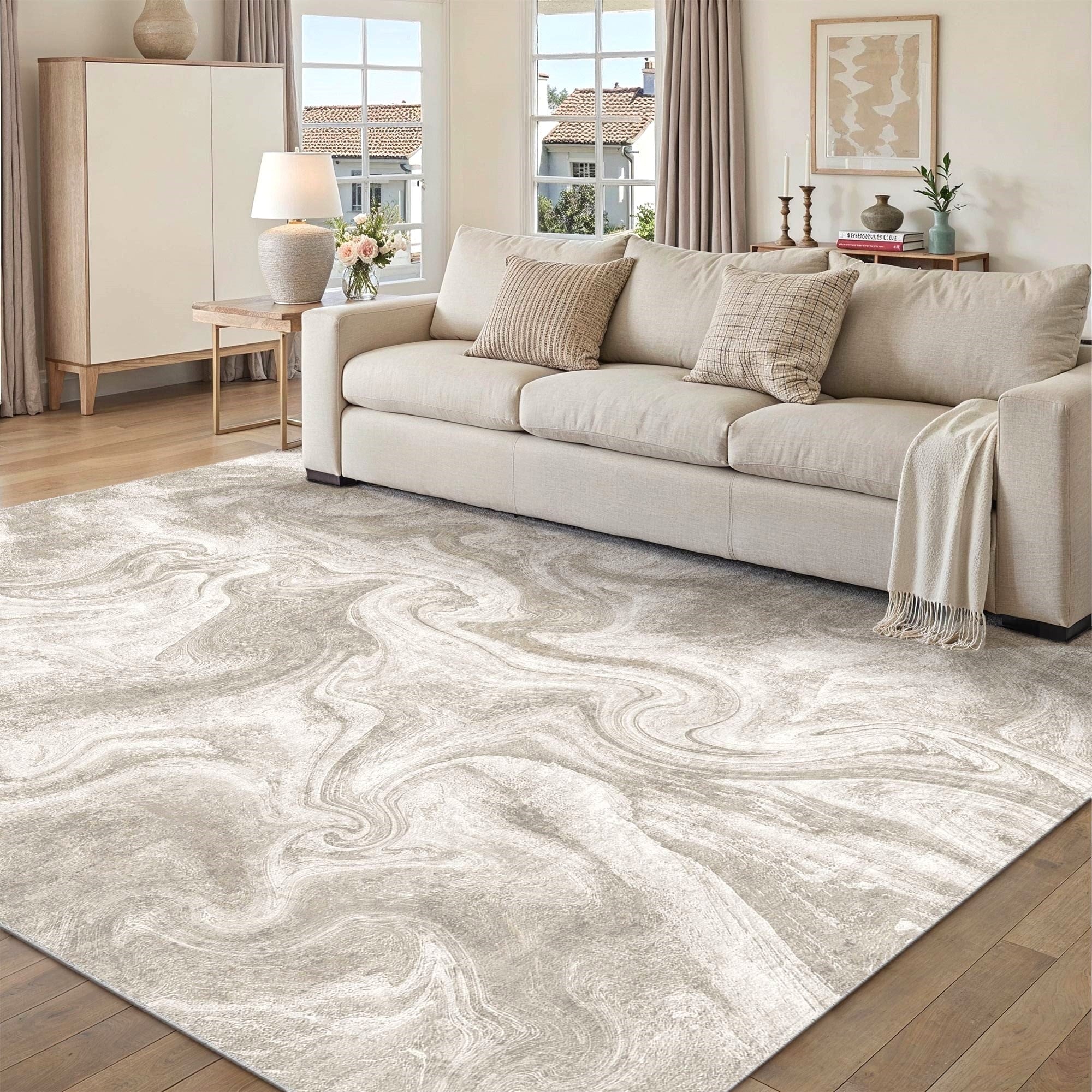 BERTHMEER 8'x10' Area Rugs for Living Room Large Abstract Bedroom Dining Room Farmhouse Modern Machine Washable Non-slip Contemporary Large Rugs,Beige