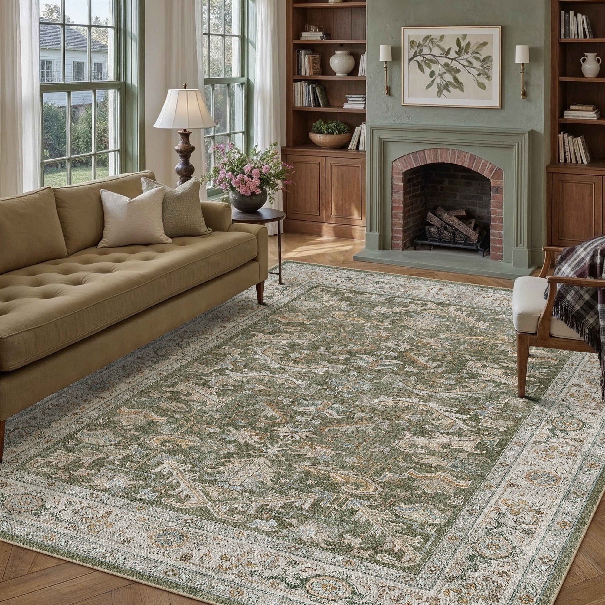 BERTHMEER 2'x6' Runner Rugs for Hallway Entryway Bathroom Bedroom Kitchen Non Slip Washable Beige Vintage Oriental Traditional Distressed Runner Rugs