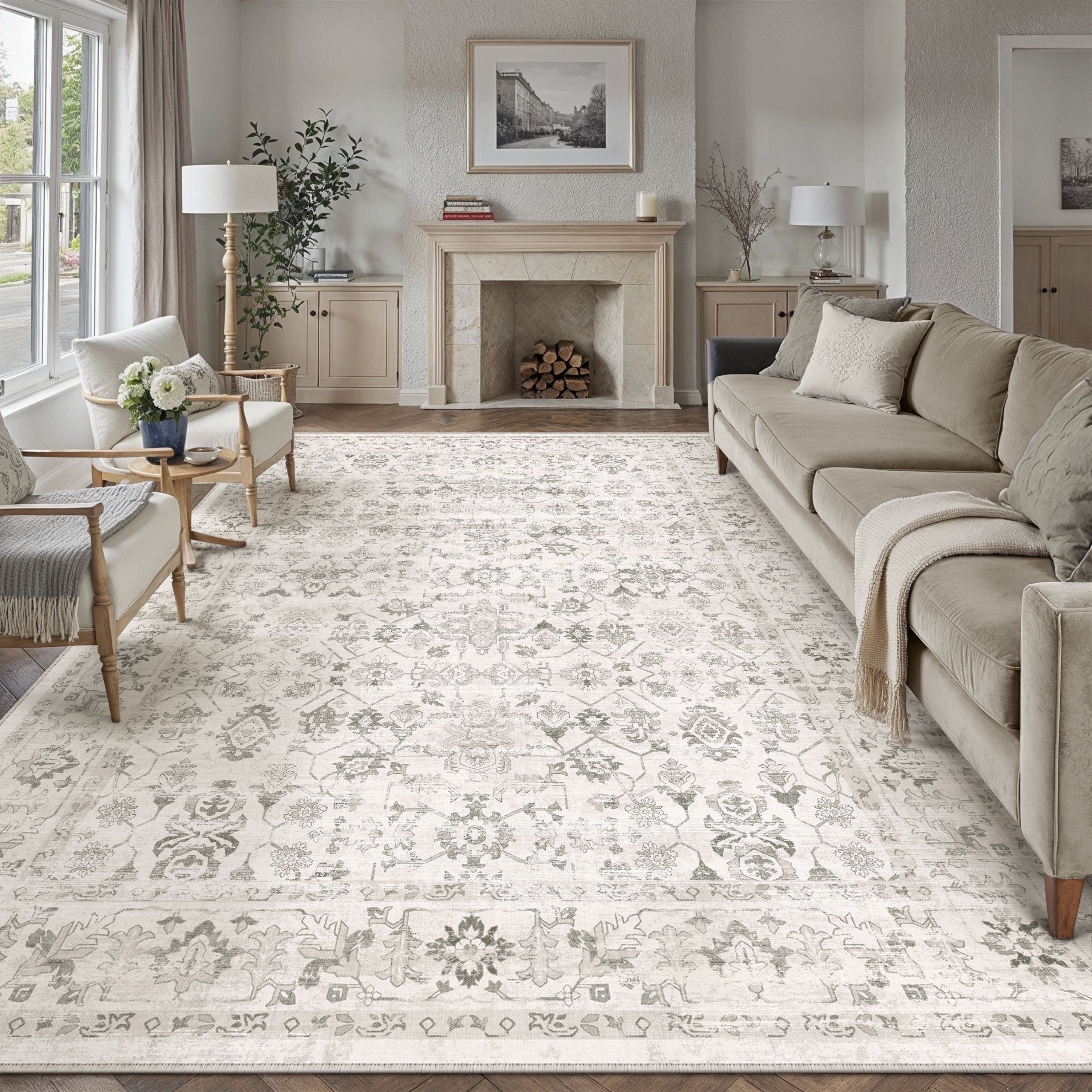 BERTHMEER 2'x6' Runner Rugs for Hallway Entryway Bathroom Bedroom Kitchen Non Slip Washable Beige Vintage Oriental Traditional Distressed Runner Rugs