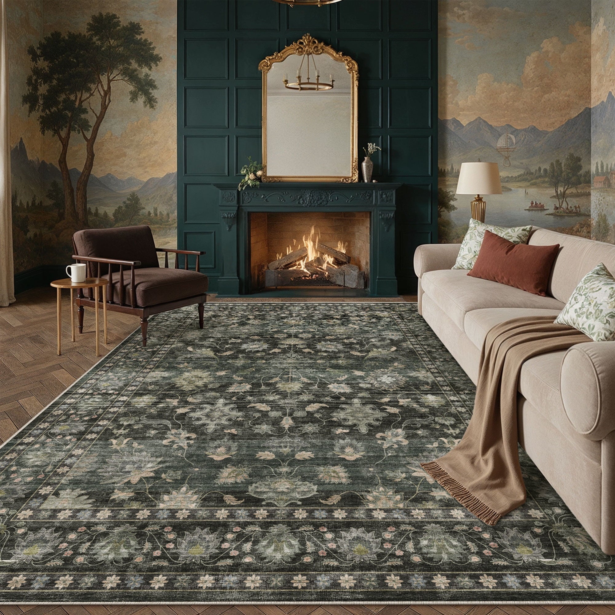 BERTHMEER 8'x10' Area Rugs for Living Room Bedroom Office Dining Room Farmhouse Large Brown Rugs Vintage Oriental Traditional Distressed Non Slip Washable Rugs Carpets