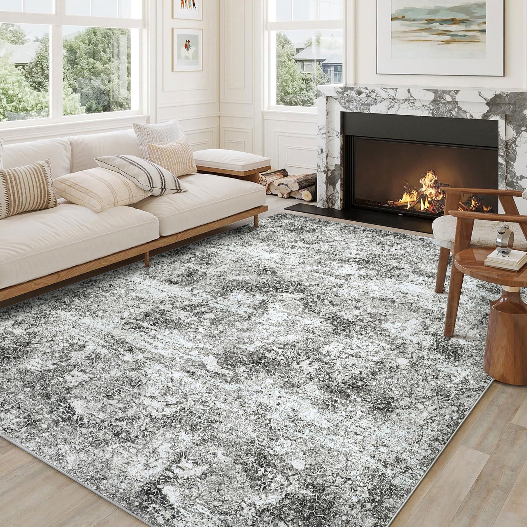 BERTHMEER 8'x10' Large Abstract Area Rugs for Living Room Bedroom Farmhouse Office non-slip Machine Washable, Blue Gray