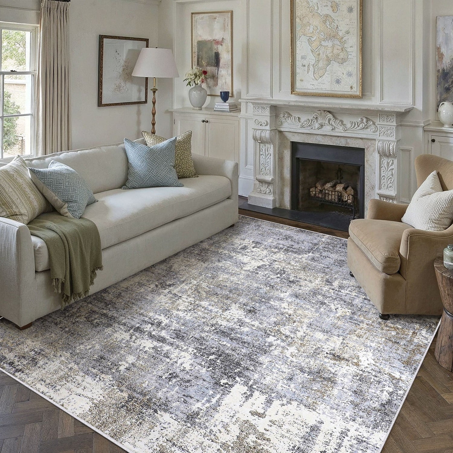 BERTHMEER 8'x10' Large Abstract Area Rugs for Living Room Bedroom Farmhouse Office non-slip Machine Washable, Blue Gray