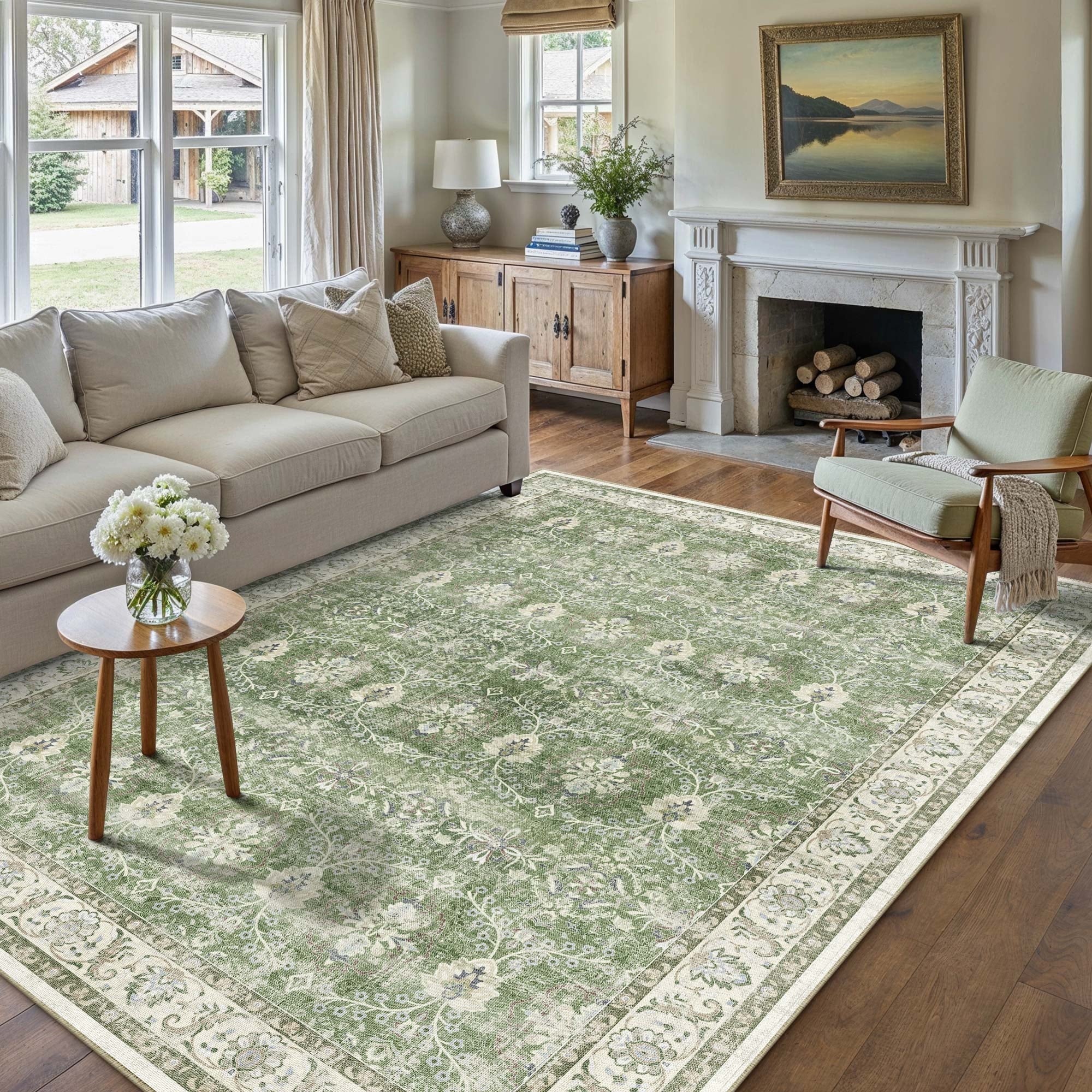 BERTHMEER 8'x10' Area Rugs for Living Room Bedroom Vintage Traditional Rugs Machine Washable Non-slip, Brown