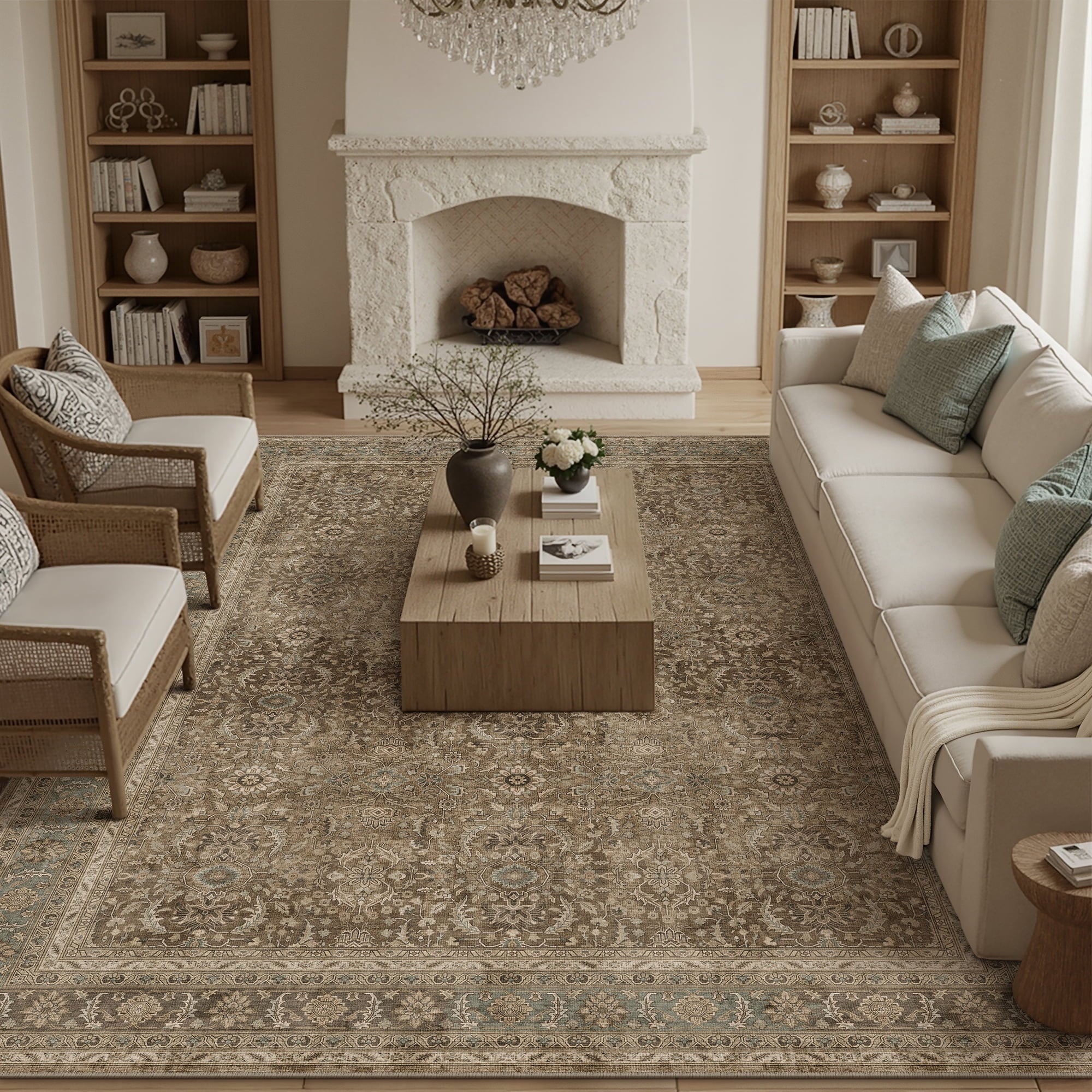 BERTHMEER 8'x10' Area Rugs for Living Room Bedroom Vintage Traditional Rugs Machine Washable Non-slip, Brown