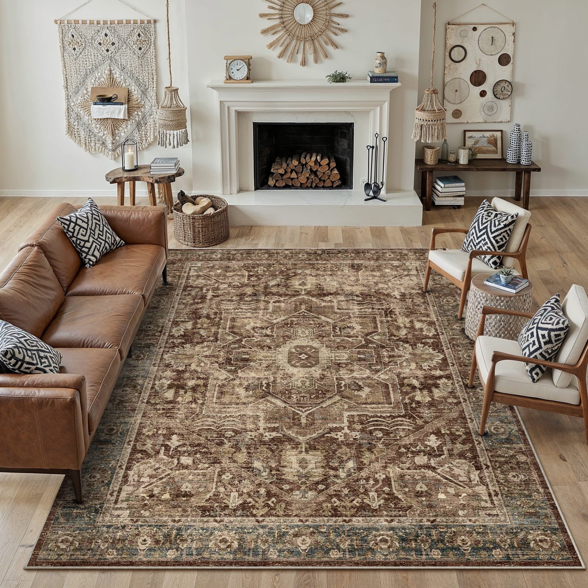 BERTHMEER 8'x10' Area Rugs for Living Room Bedroom Office Dining Room Farmhouse Oriental Non Slip Vintage Traditional Floral Rugs Carpets,Golden Brown