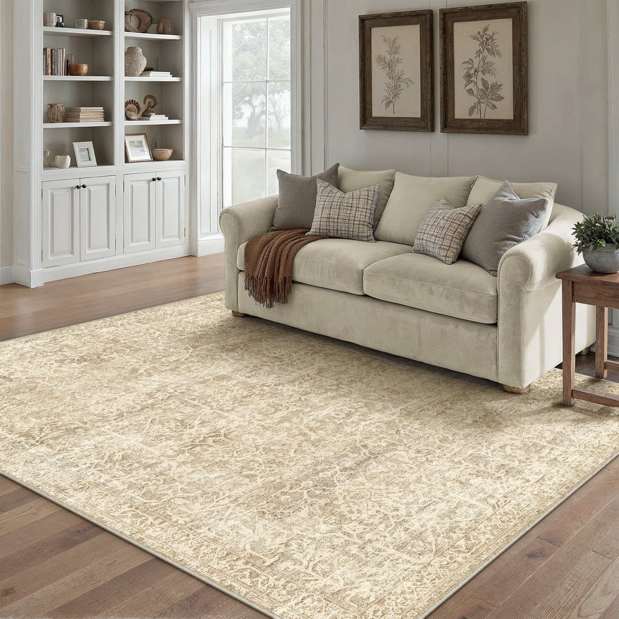 BERTHMEER 8'x10' Area Rugs for Living Room Vintage Brown Rugs for Bedroom Home Office Machine Washable Large Farmhouse Dining Room Oriental Rugs Non Slip Traditional Distressed Carpets